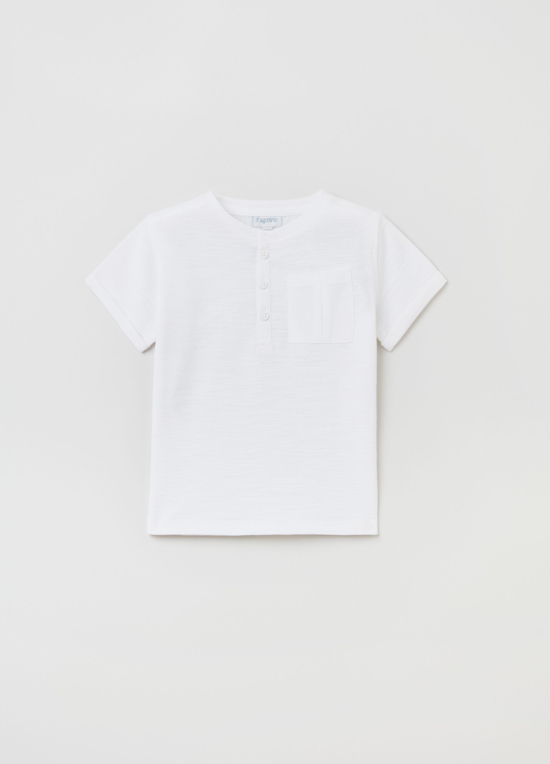 Cotton T-shirt with granddad neckline