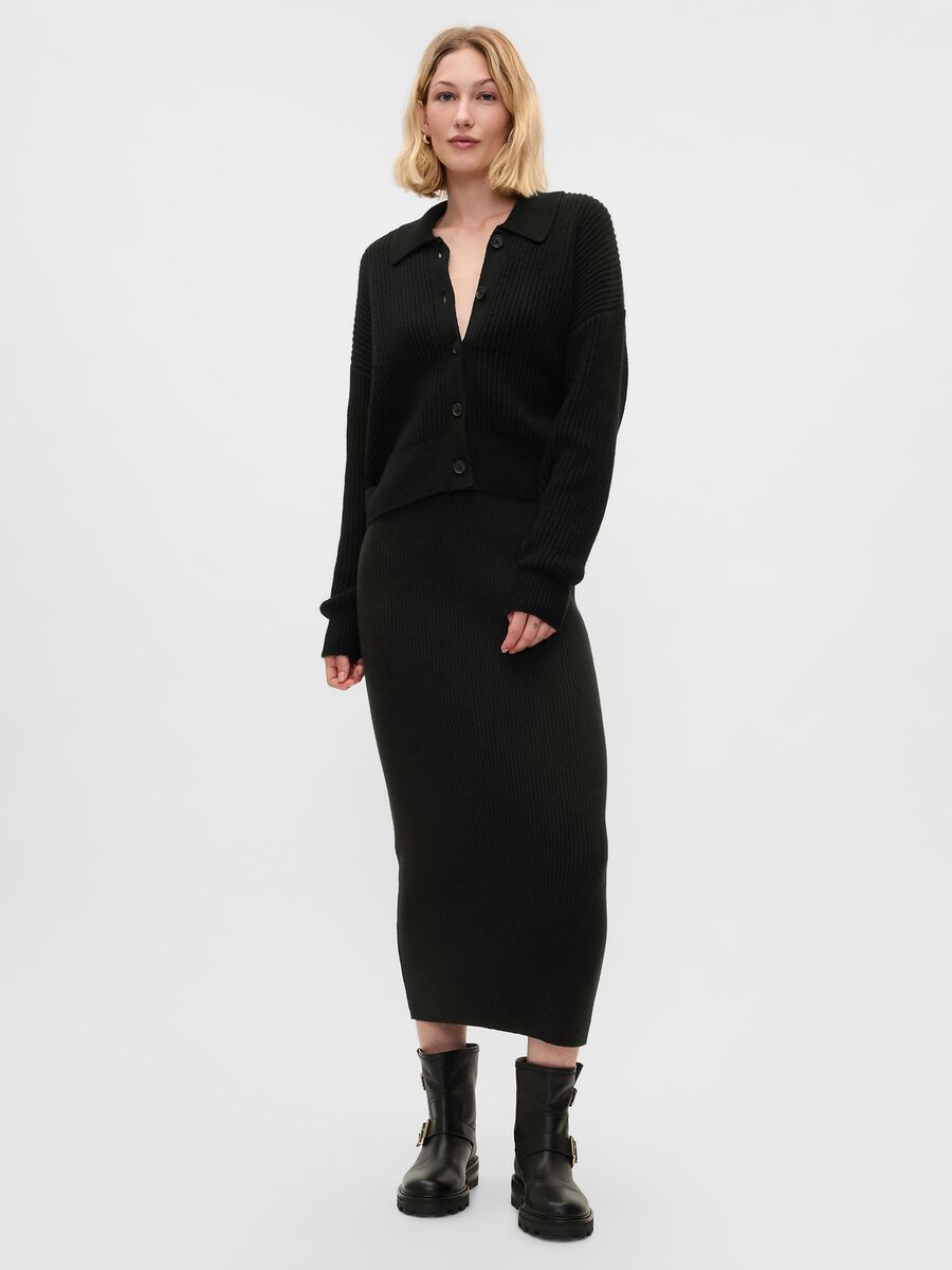 Oversized ribbed cardigan with collar_1