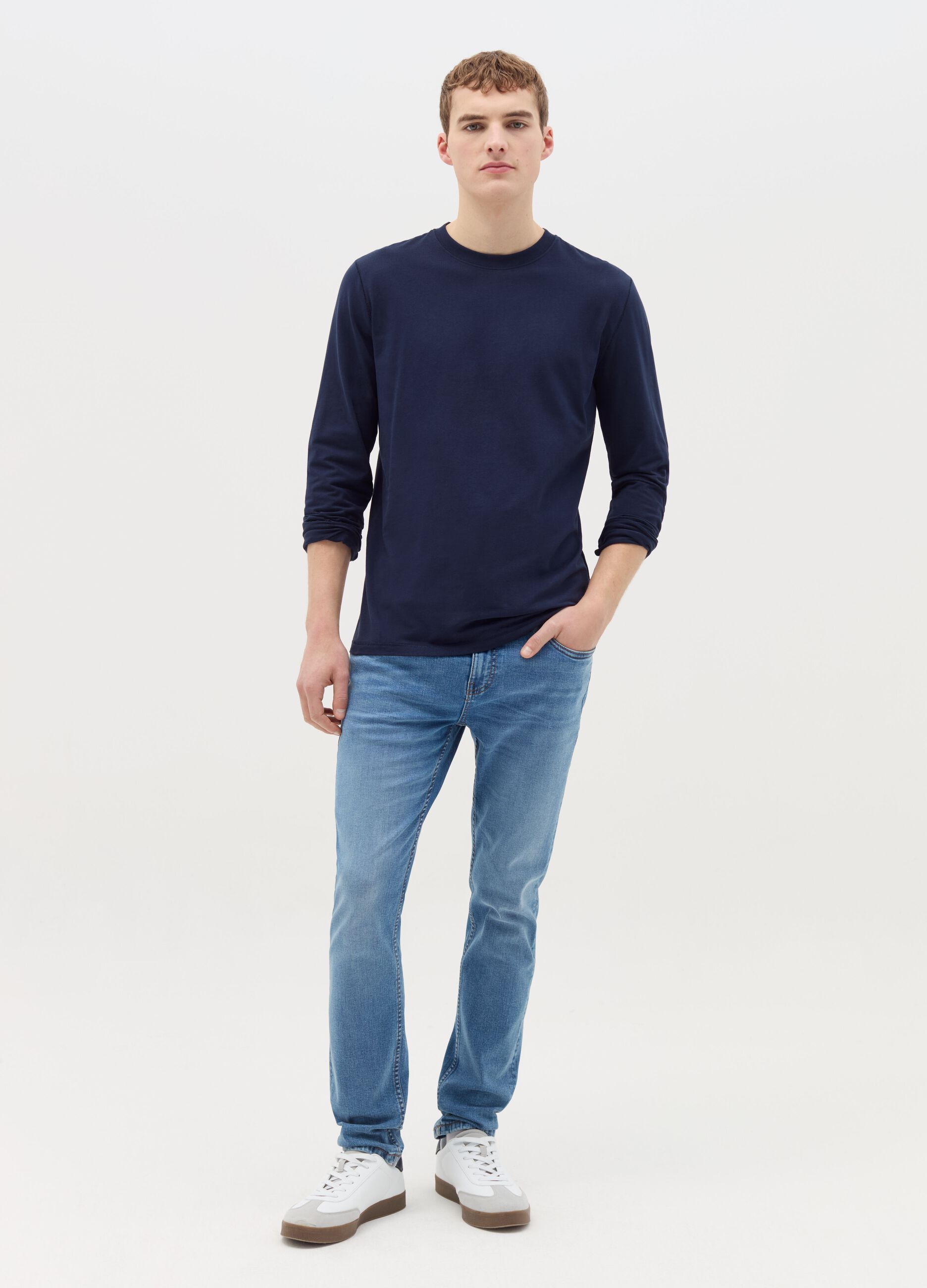 Long-sleeved T-shirt in stretch cotton