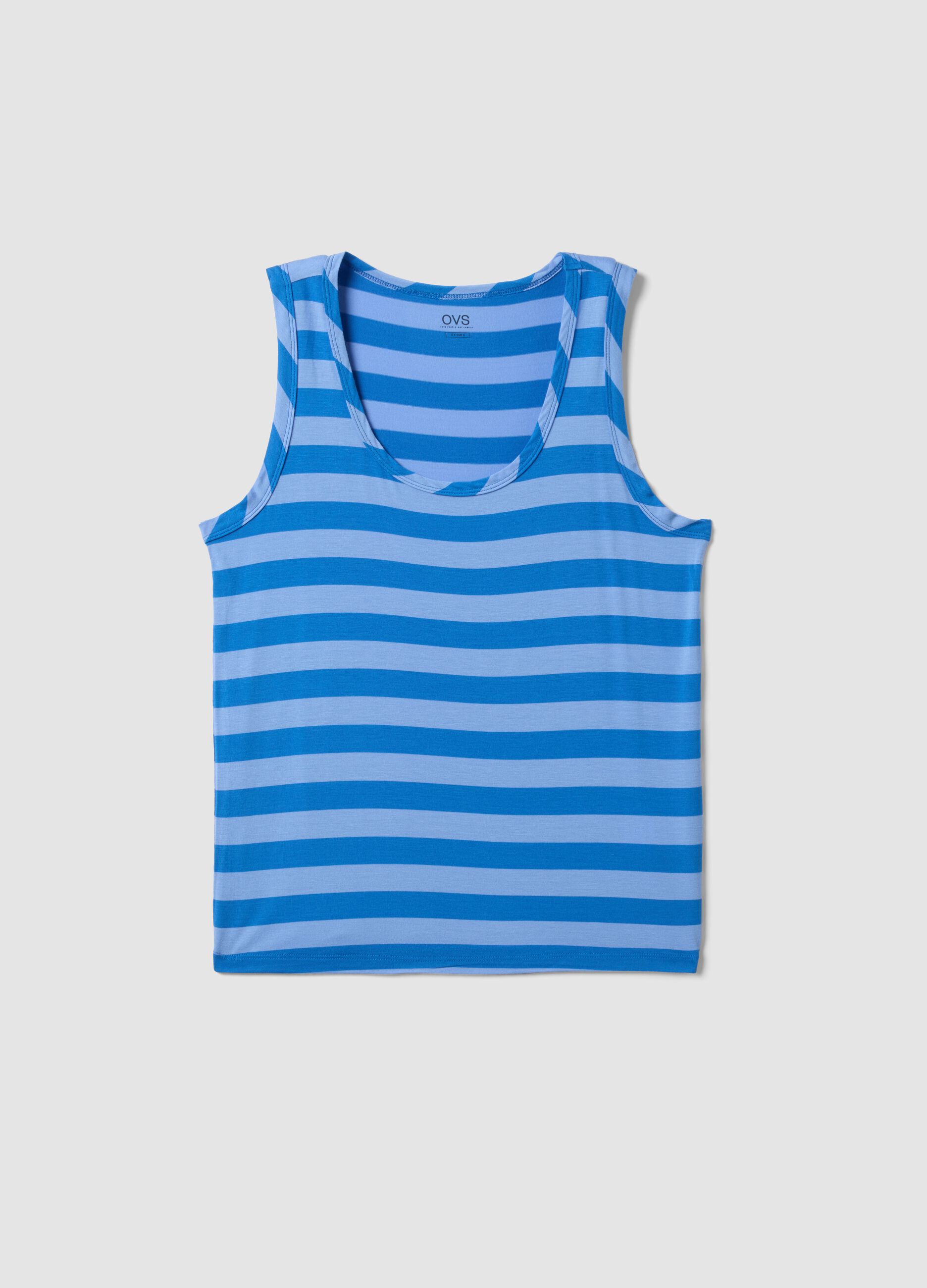 Blue striped stretch viscose tank top