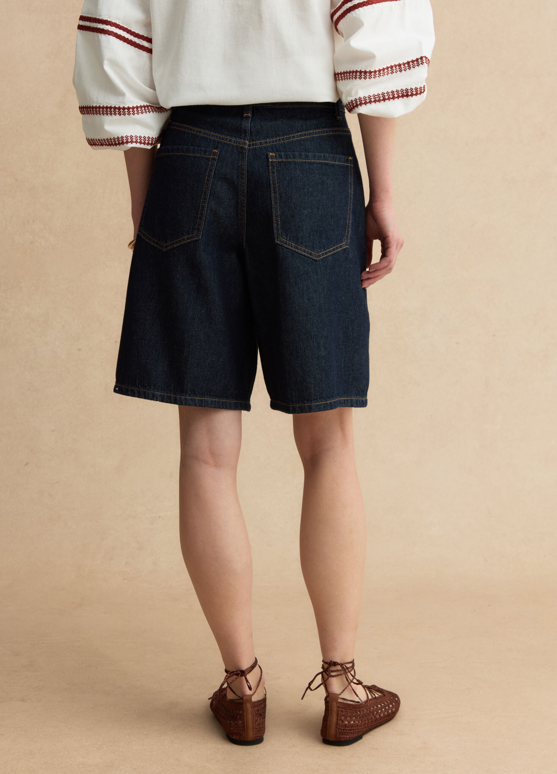 Wide leg blue denim pure cotton shorts