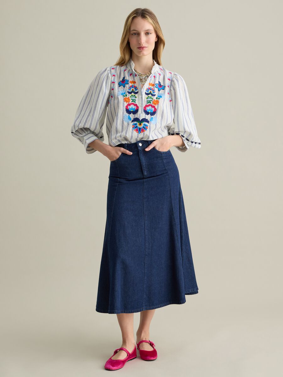 Striped Blouse with Floral Embroidery Lead_1