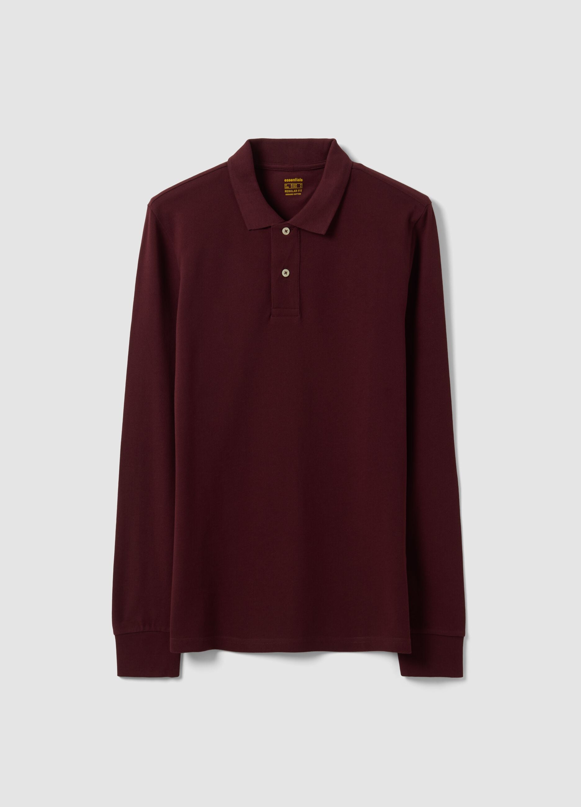 Polo rossa in piquet di puro cotone organico a maniche lunghe regular fit