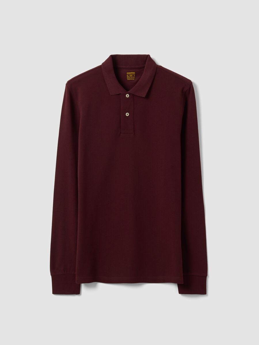 Red long-sleeve piqu&eacute; polo in pure organic cotton, regular fit_0