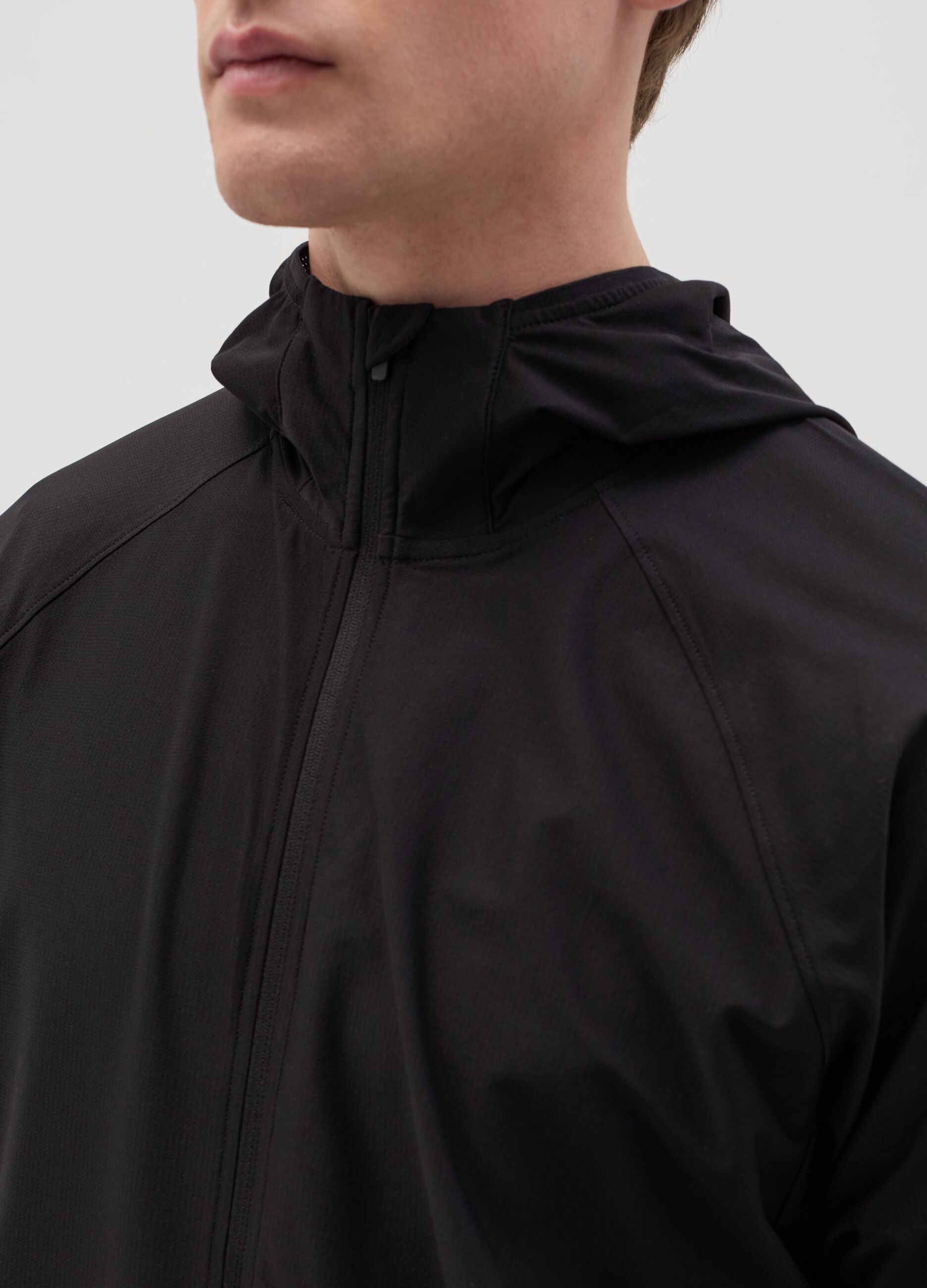 Full-zip sweatshirt in technical fabric with hood