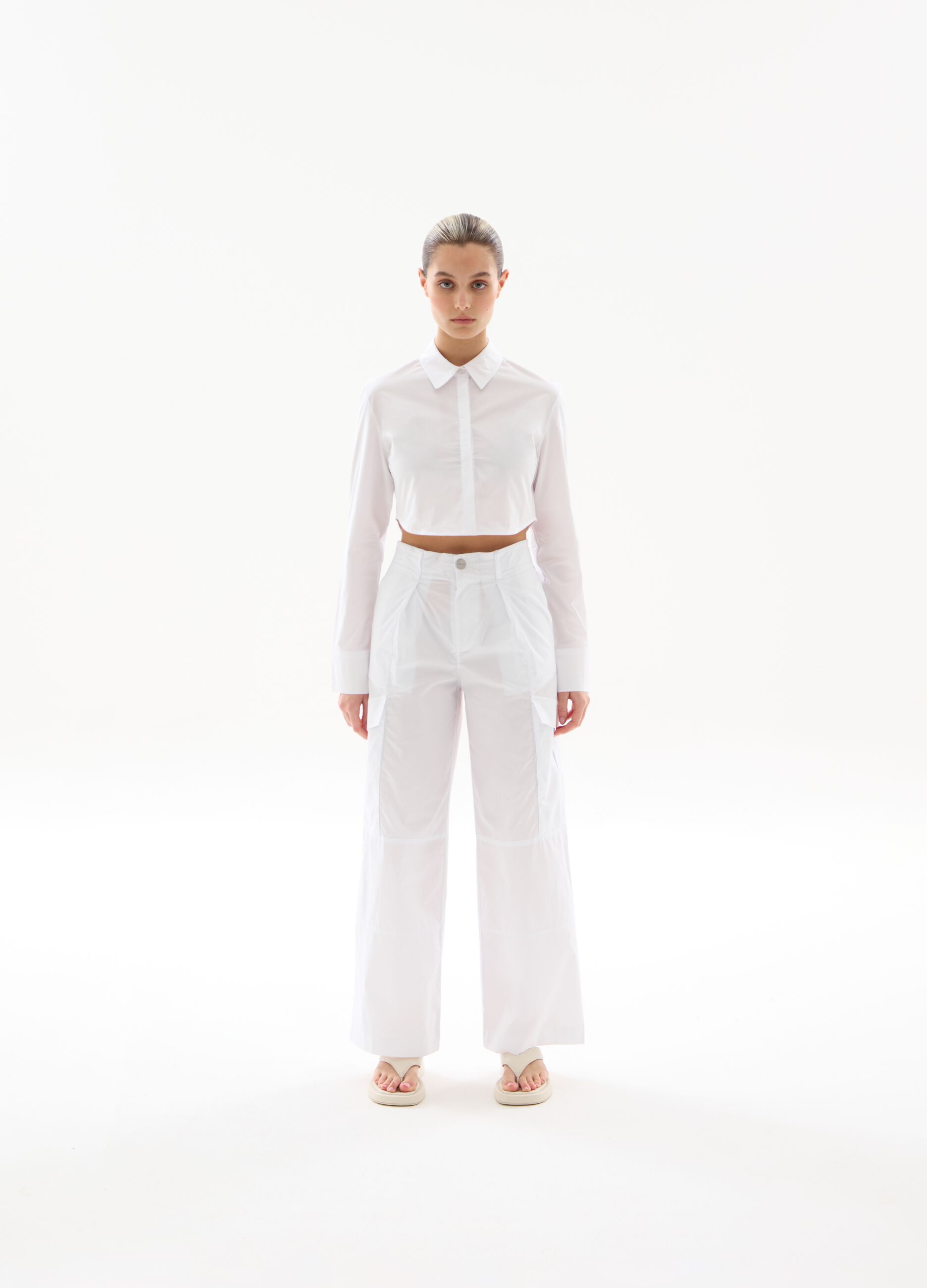 Light Cargo Wide Leg Pants White