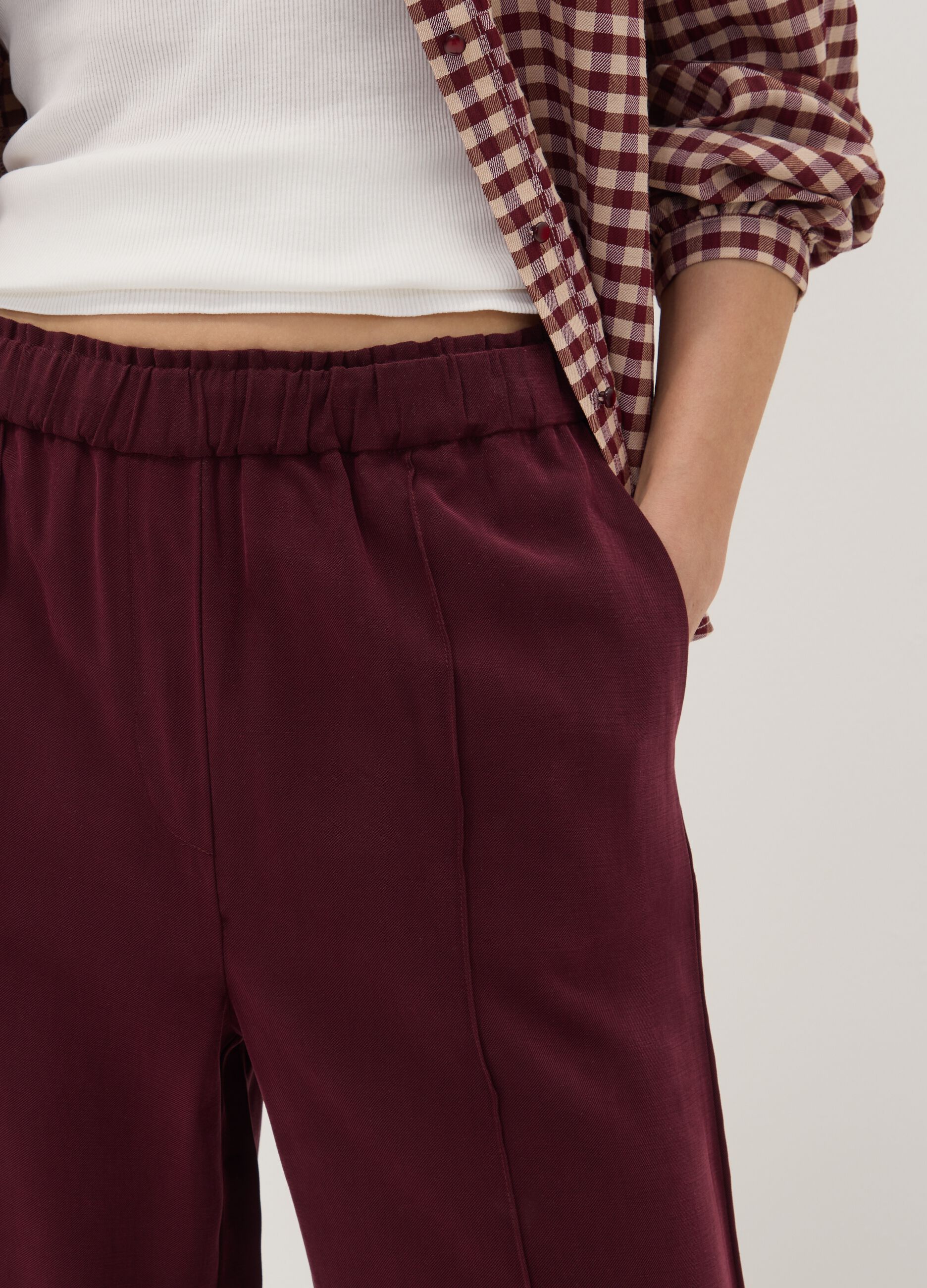 Red viscose-blend wide-leg joggers