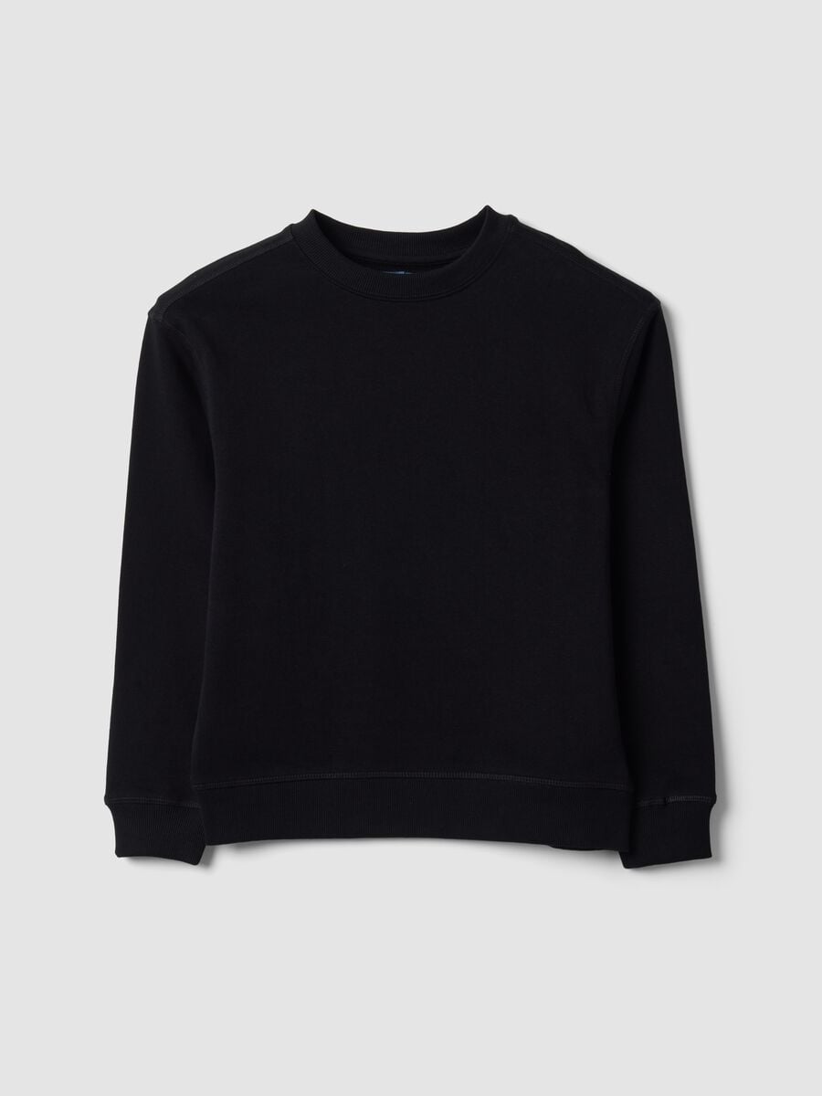 Black pure cotton crew-neck sweatshirt for boys, relaxed fit_0
