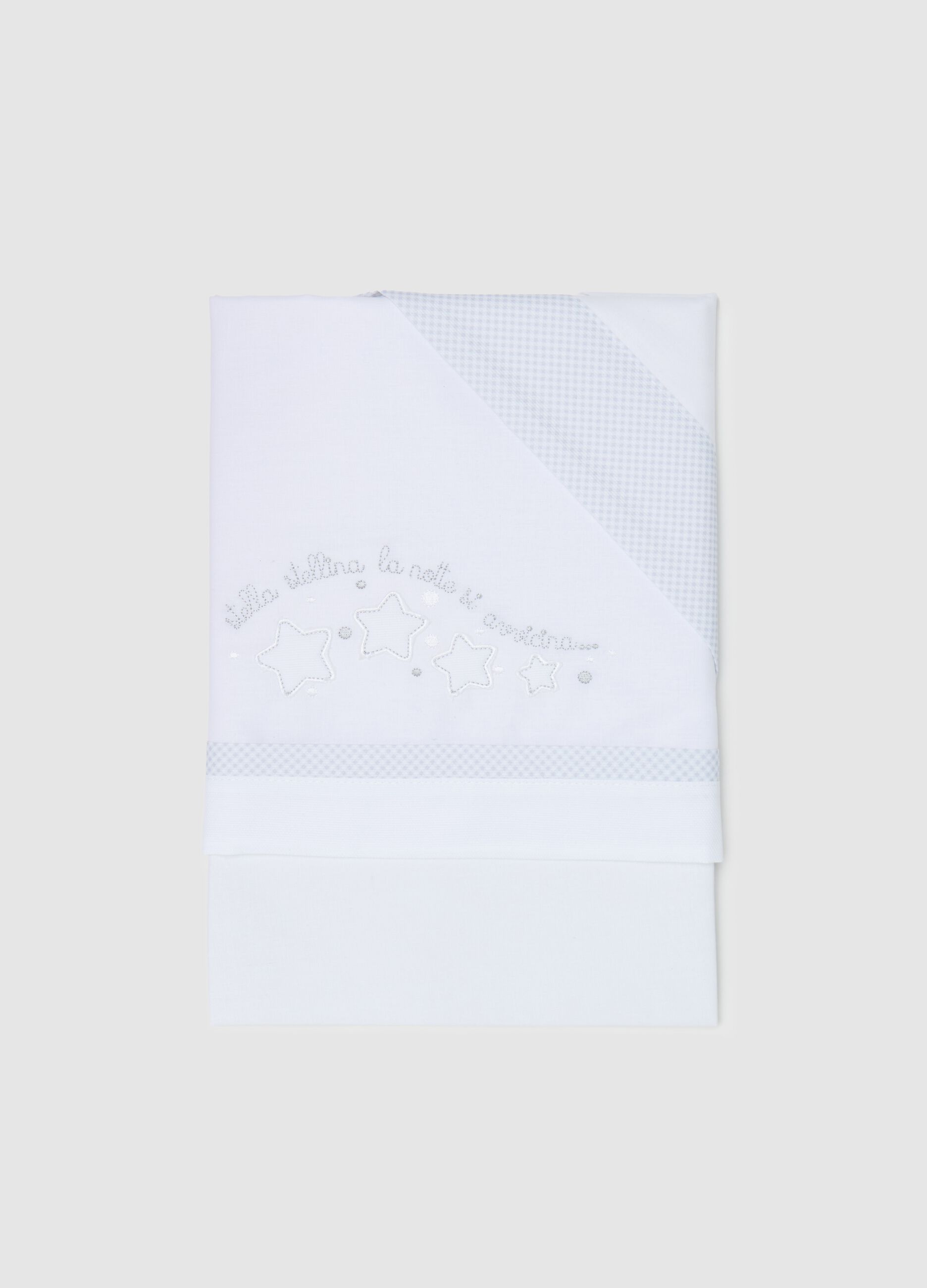 Three-piece cotton crib set with stars embroidery