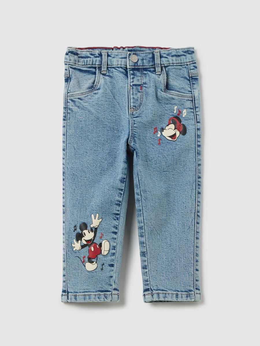 Pantaloni da bambino in denim con stampa Mickey Mouse_0