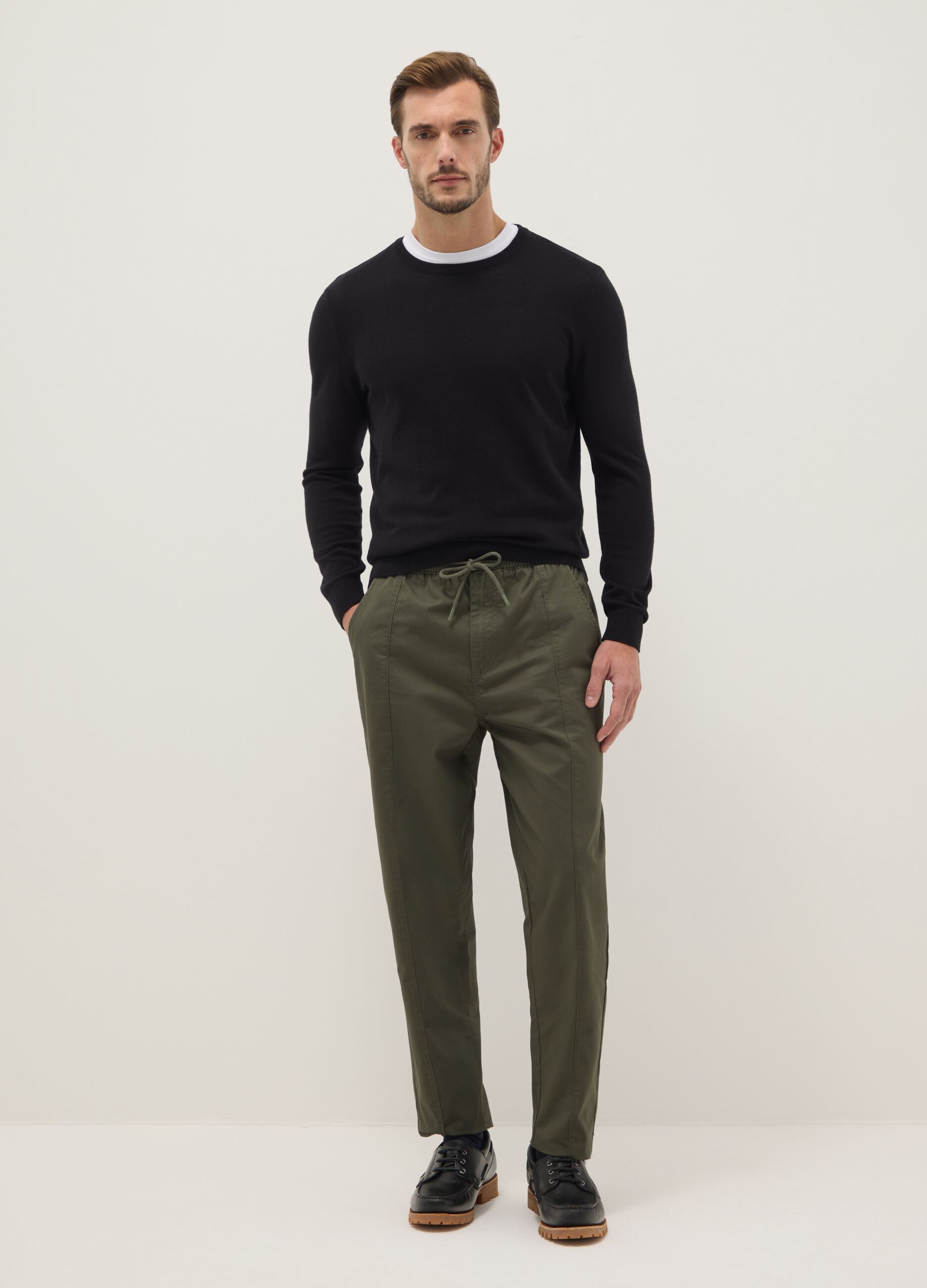 Slim Fit Green Chino Trousers in Pure Cotton