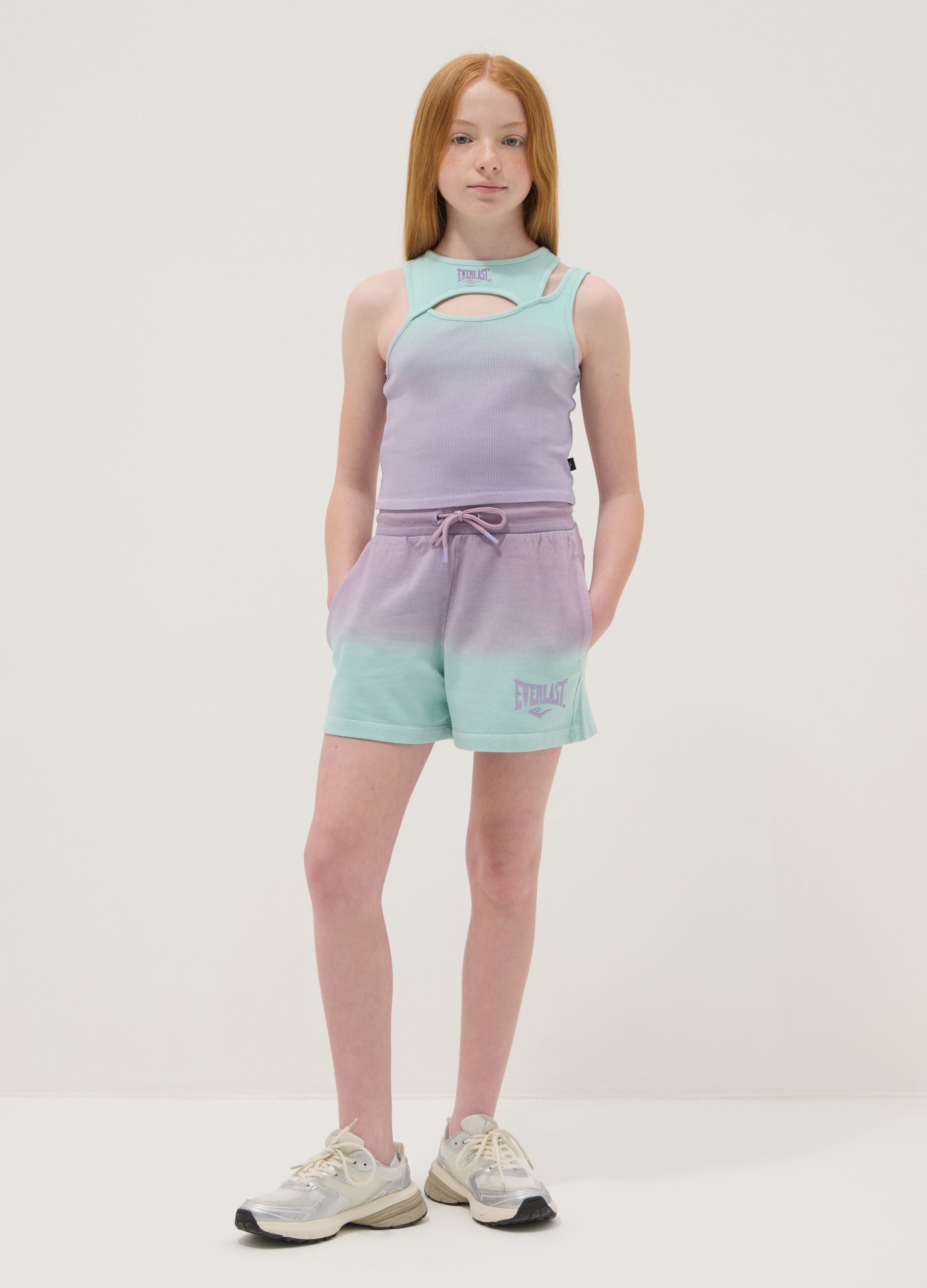 Short viola in puro cotone con sfumatura per ragazza relaxed fit