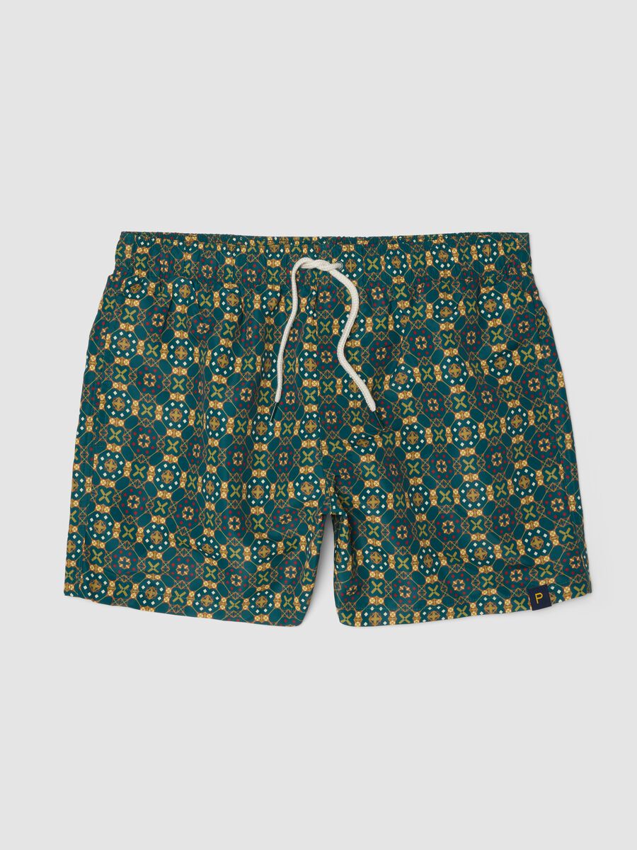 Boxer mare verde e giallo con fantasia geometrica e vita elastica_5