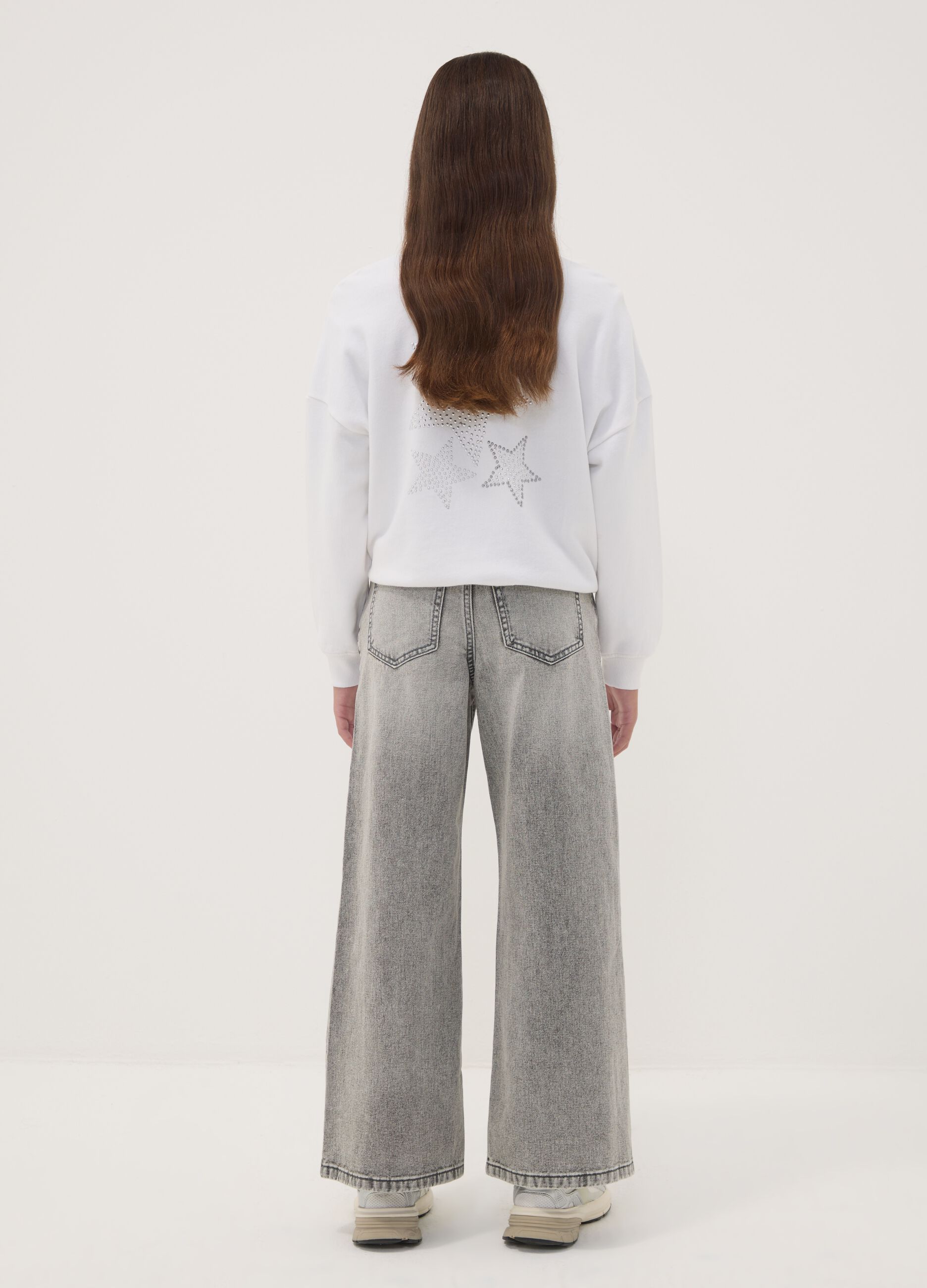 Girls&rsquo; grey wide-leg jeans in pure cotton