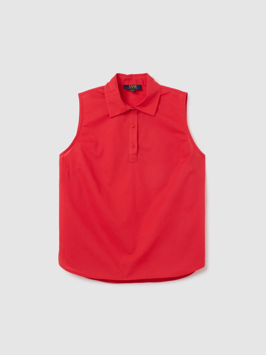 Women's Sleeveless Red Pure Cotton Shirt Regular Fit_0