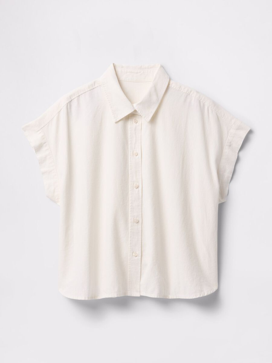 Camicia senza maniche bianca in lino e viscosa_4