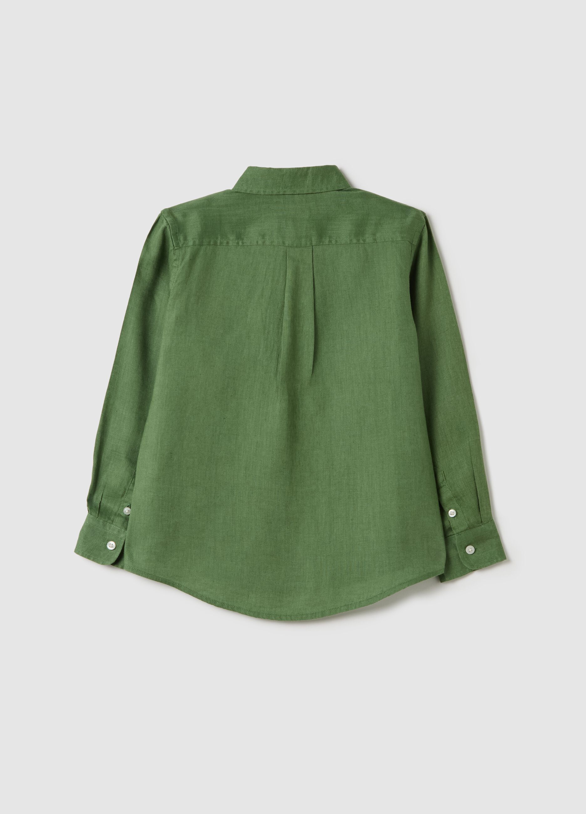 Camicia verde in lino con ricamo logo