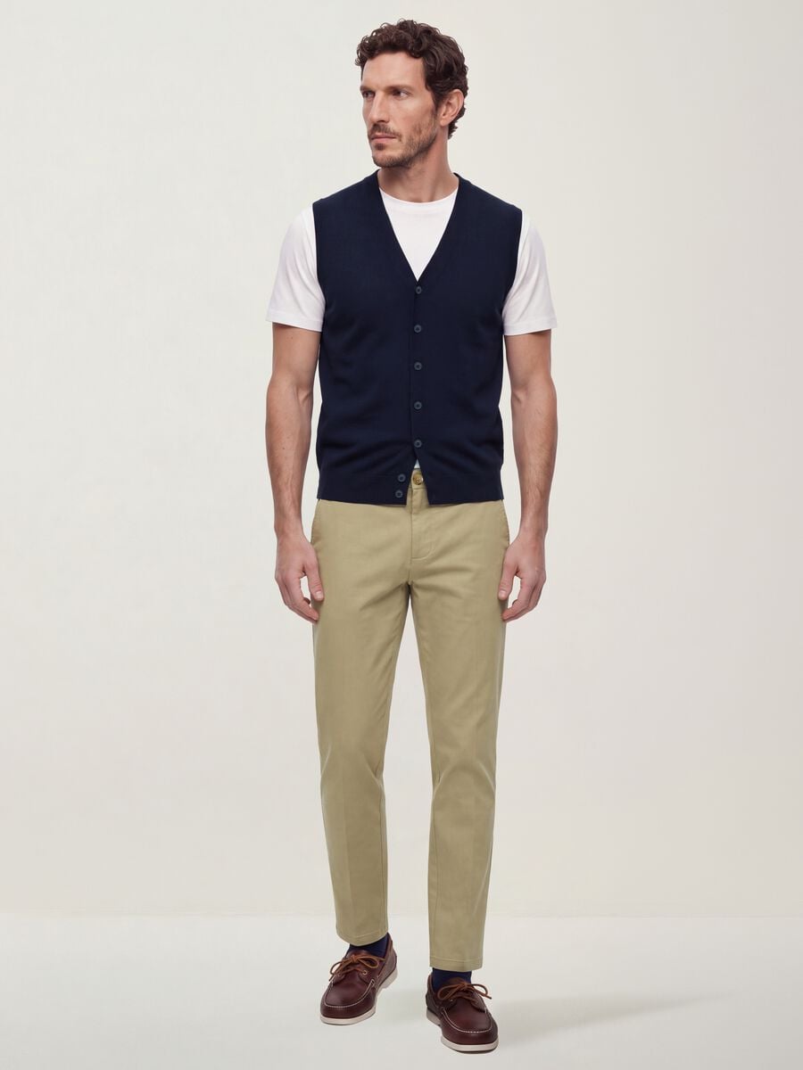 Blue viscose-blend waistcoat with deep V-neck, regular fit_1