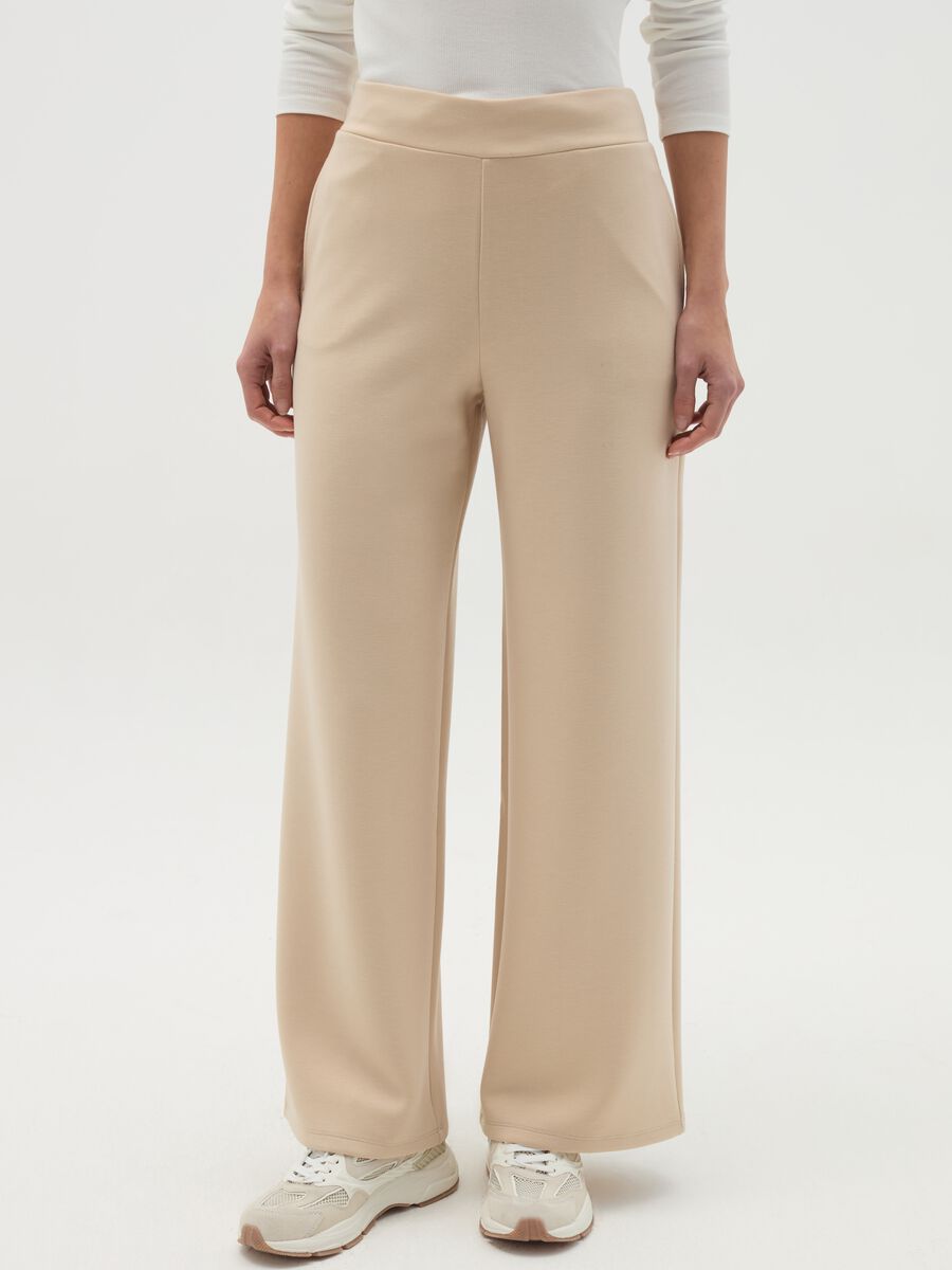Solid colour wide-leg trousers_1