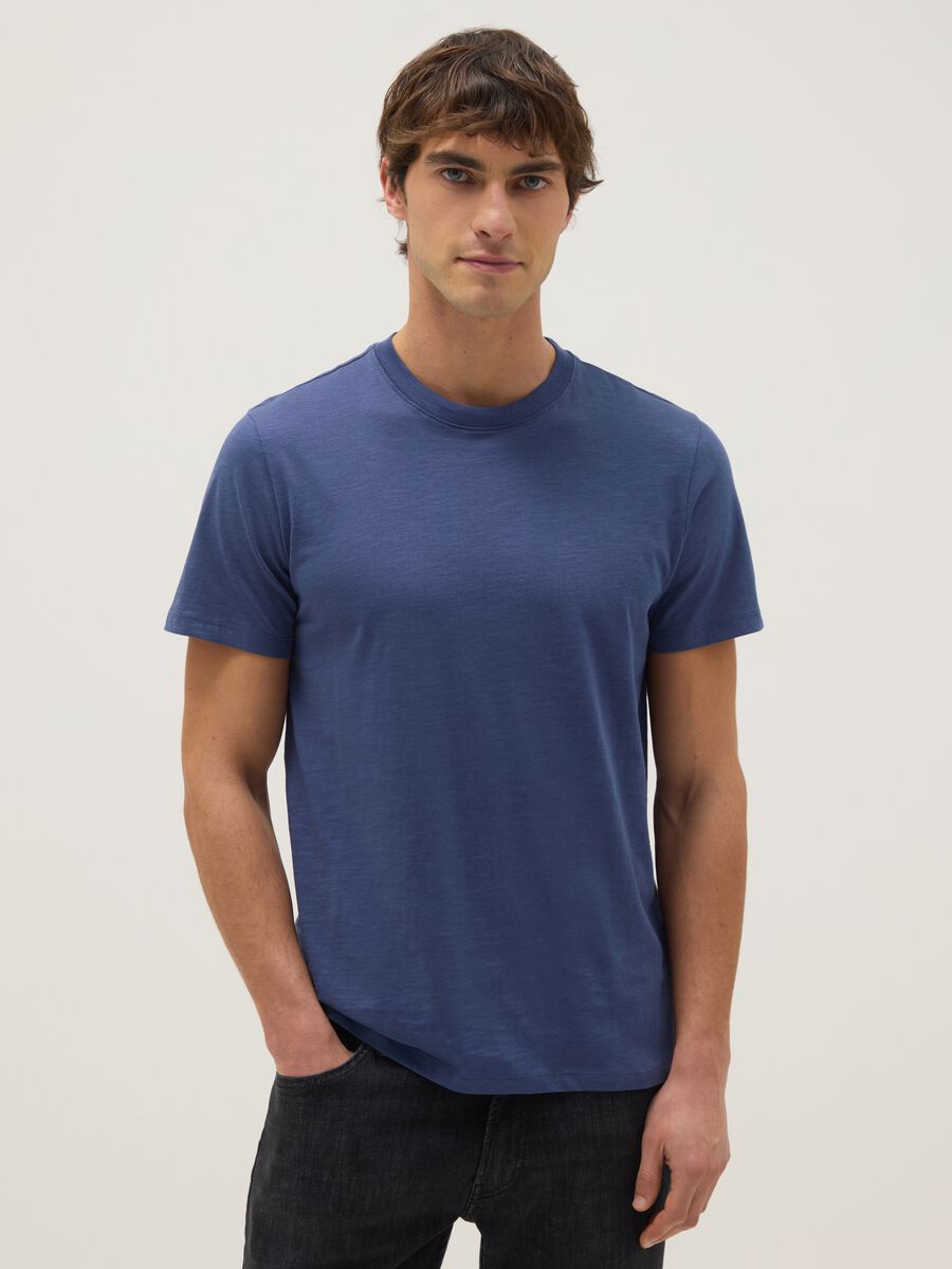 T-shirt in puro cotone blu regular fit_0
