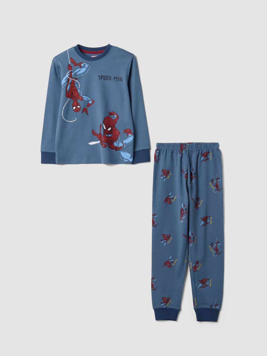 Blue pure organic cotton pyjamas with MARVEL Spider-Man print_0
