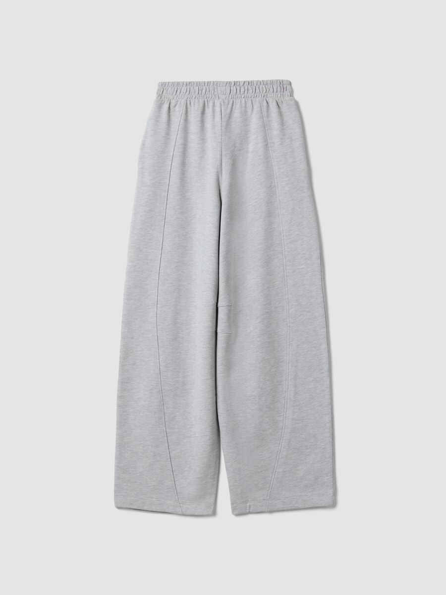 Pantaloni grigi wide leg in misto cotone e viscosa per ragazza_1