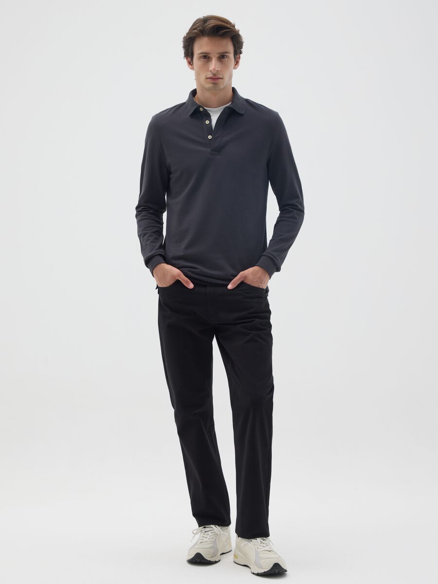 Polo in cotone elasticizzato nero regular fit_1