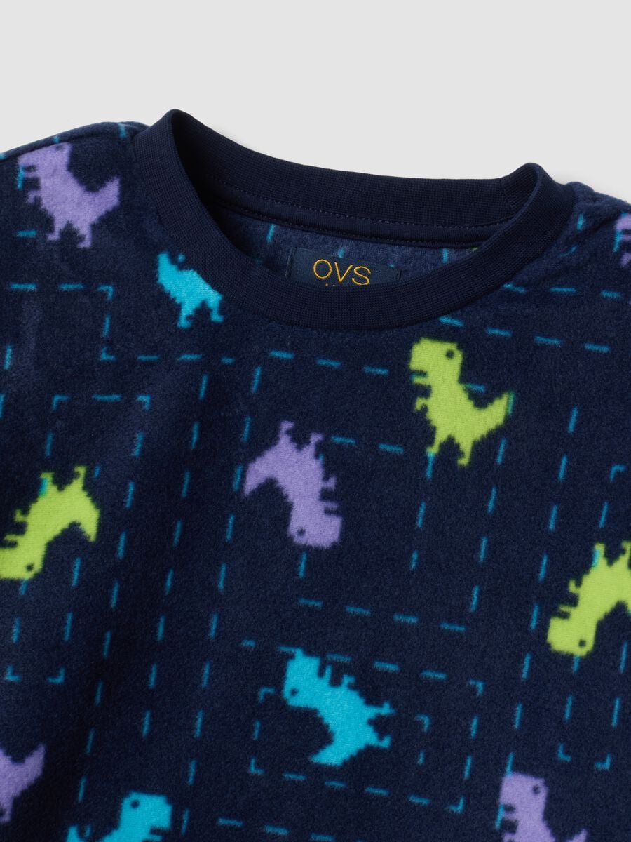 Blue regular-fit fleece pyjamas with crew neck and dinosaur print_2