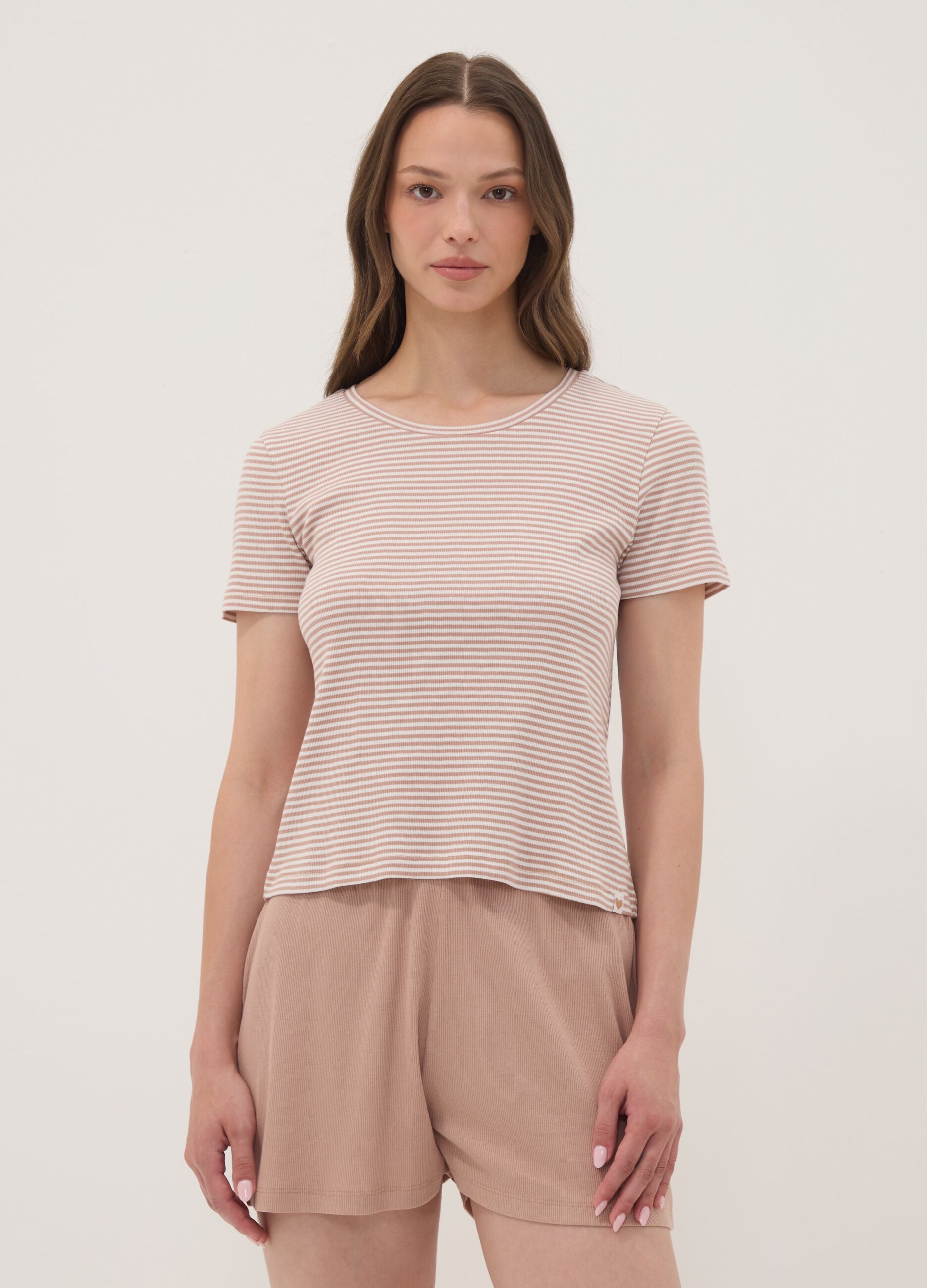 Multicolour pure organic cotton pyjamas with striped T-shirt and shorts