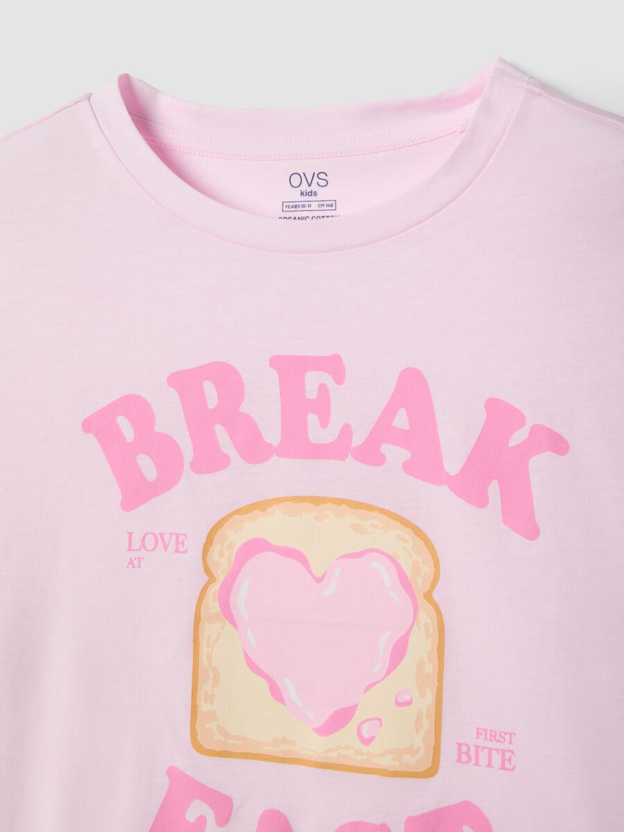 Pigiama corto in puro cotone rosa da ragazza regular fit con stampa_2