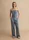 Linen-blend wide-leg trousers with blue and white micro-checks_0