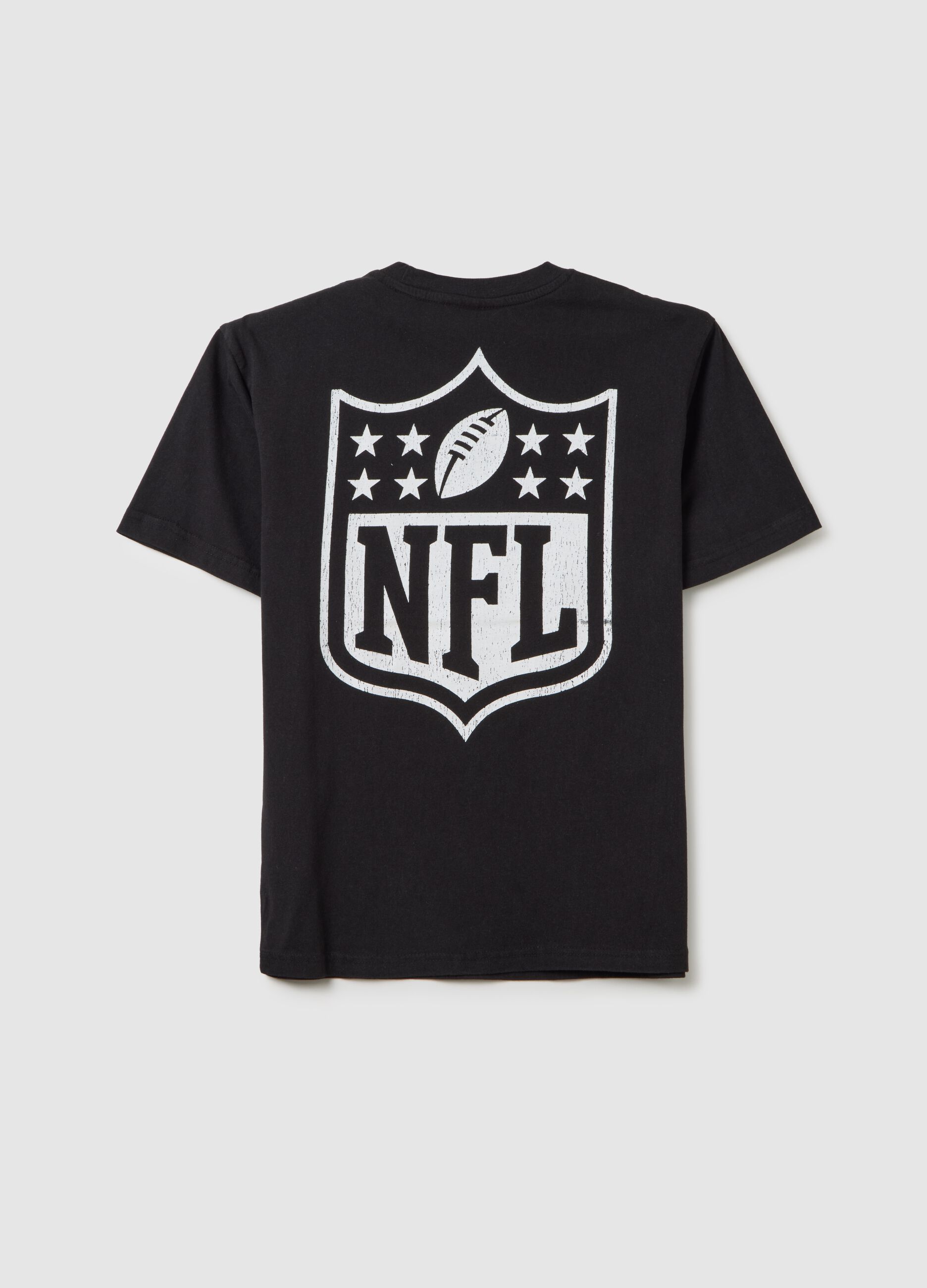 T-shirt da bambino in puro cotone nero over con logo NFL