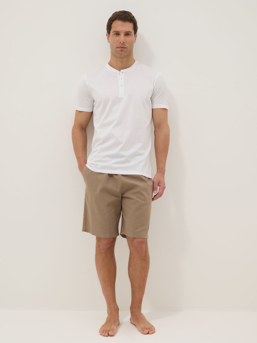 Beige cotton-linen blend pyjama shorts, regular fit_0