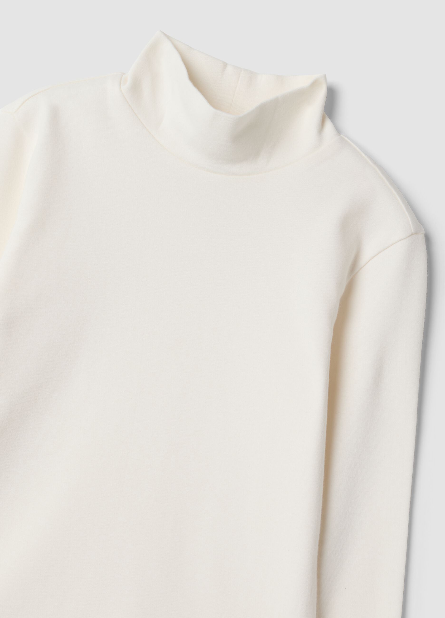 White pure organic cotton T-shirt with mock neck