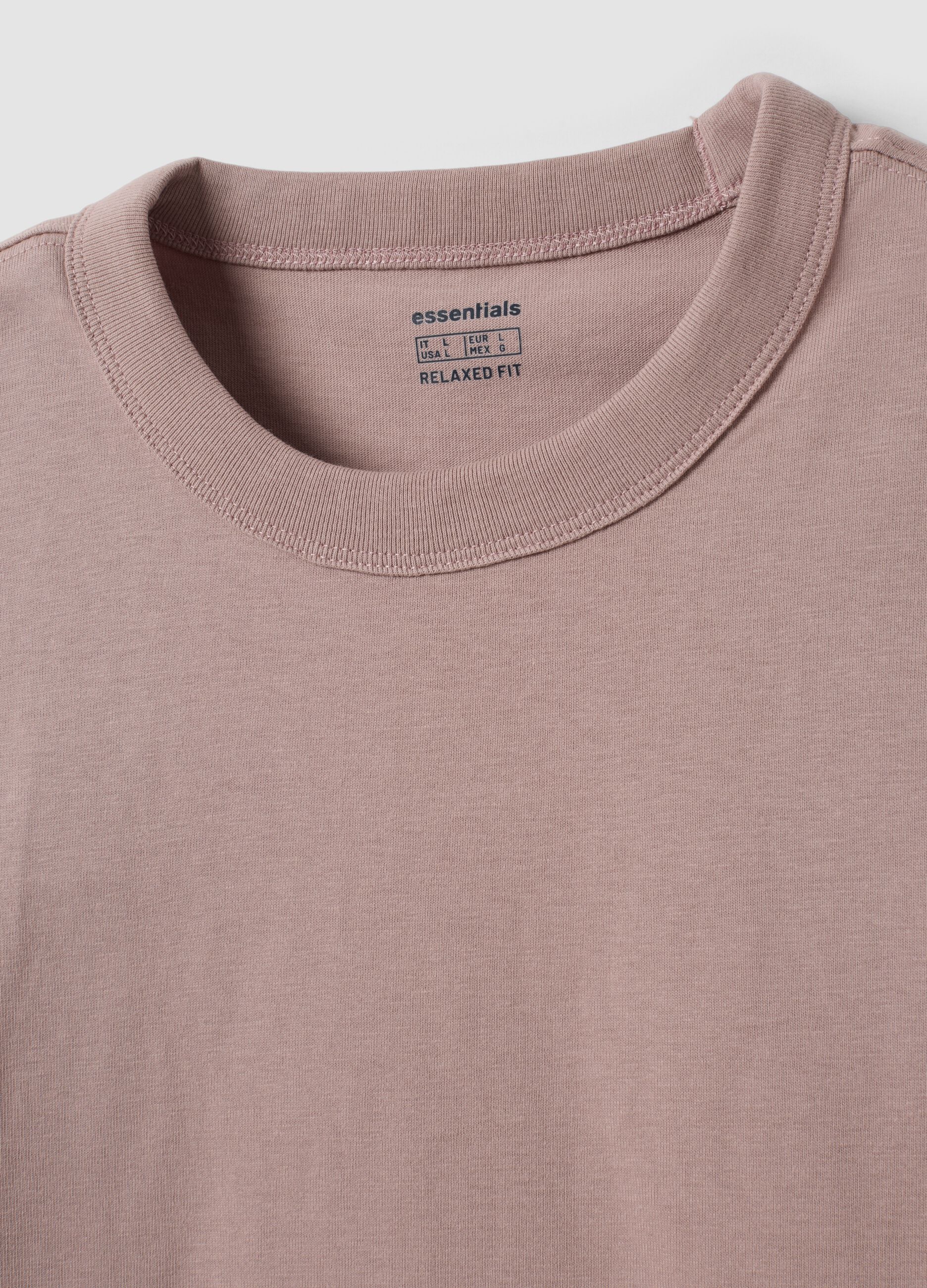 Pink pure cotton crew-neck T-shirt, relaxed fit