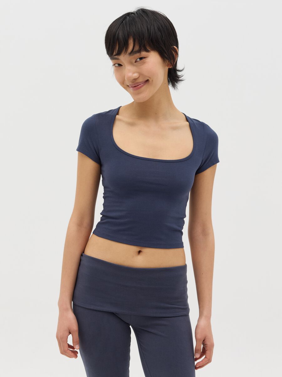 Blue T-shirt with square neckline_0