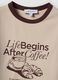 T-shirt rosa in cotone con stampa grafica frontale e bordi a contrasto_2