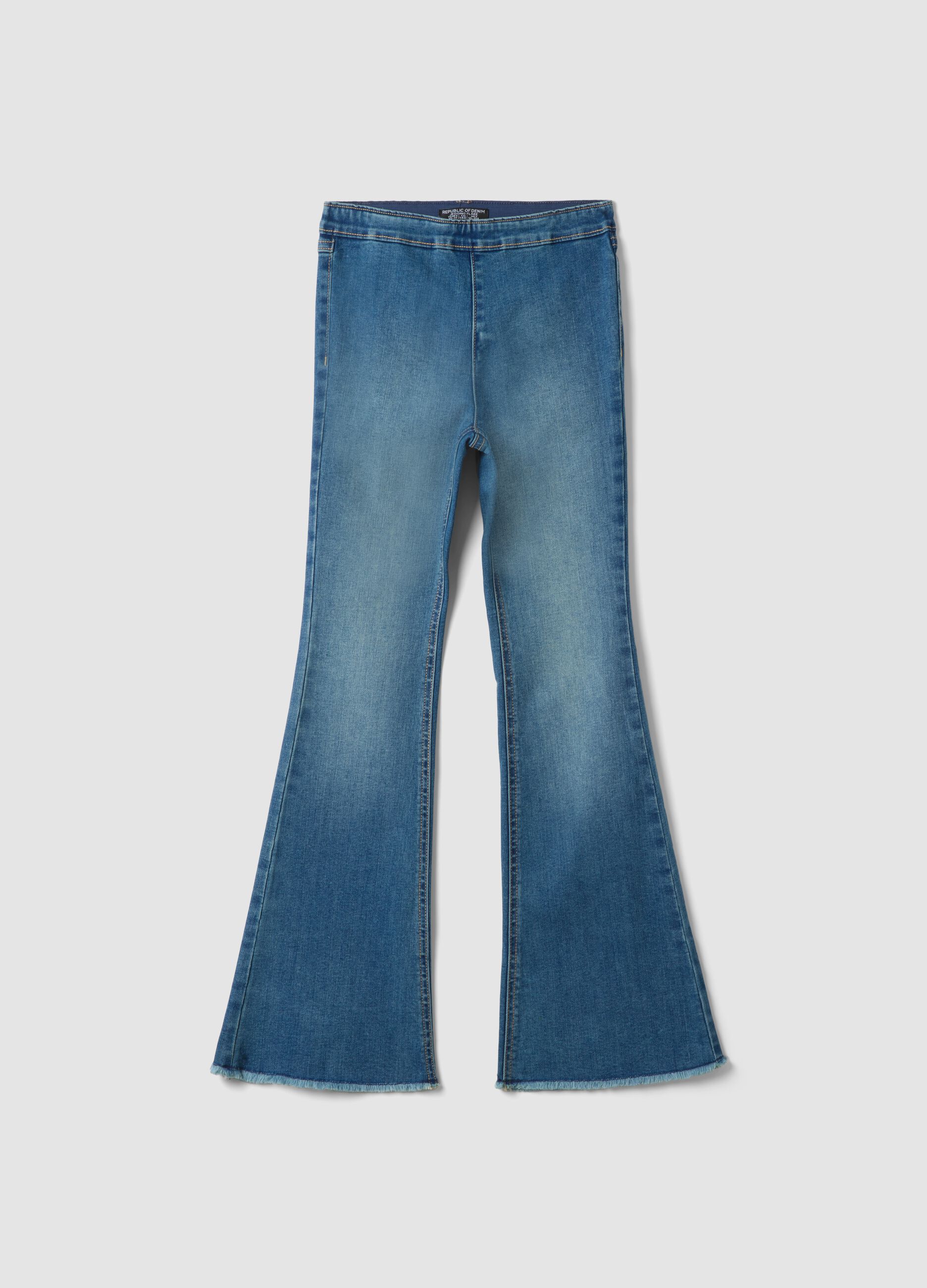 Girls&rsquo; blue flared jeggings in stretch cotton and viscose