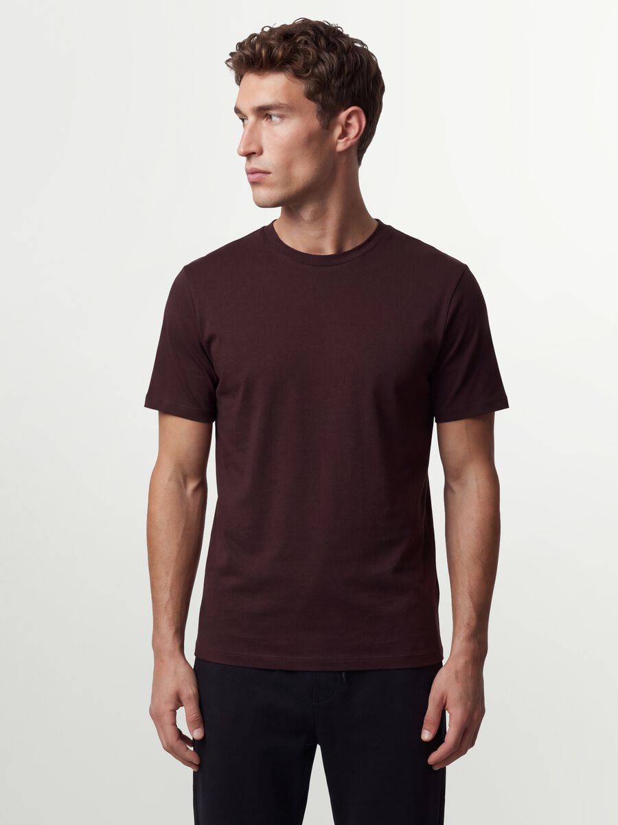 T-shirt marrone in cotone organico a maniche corte slim fit_0