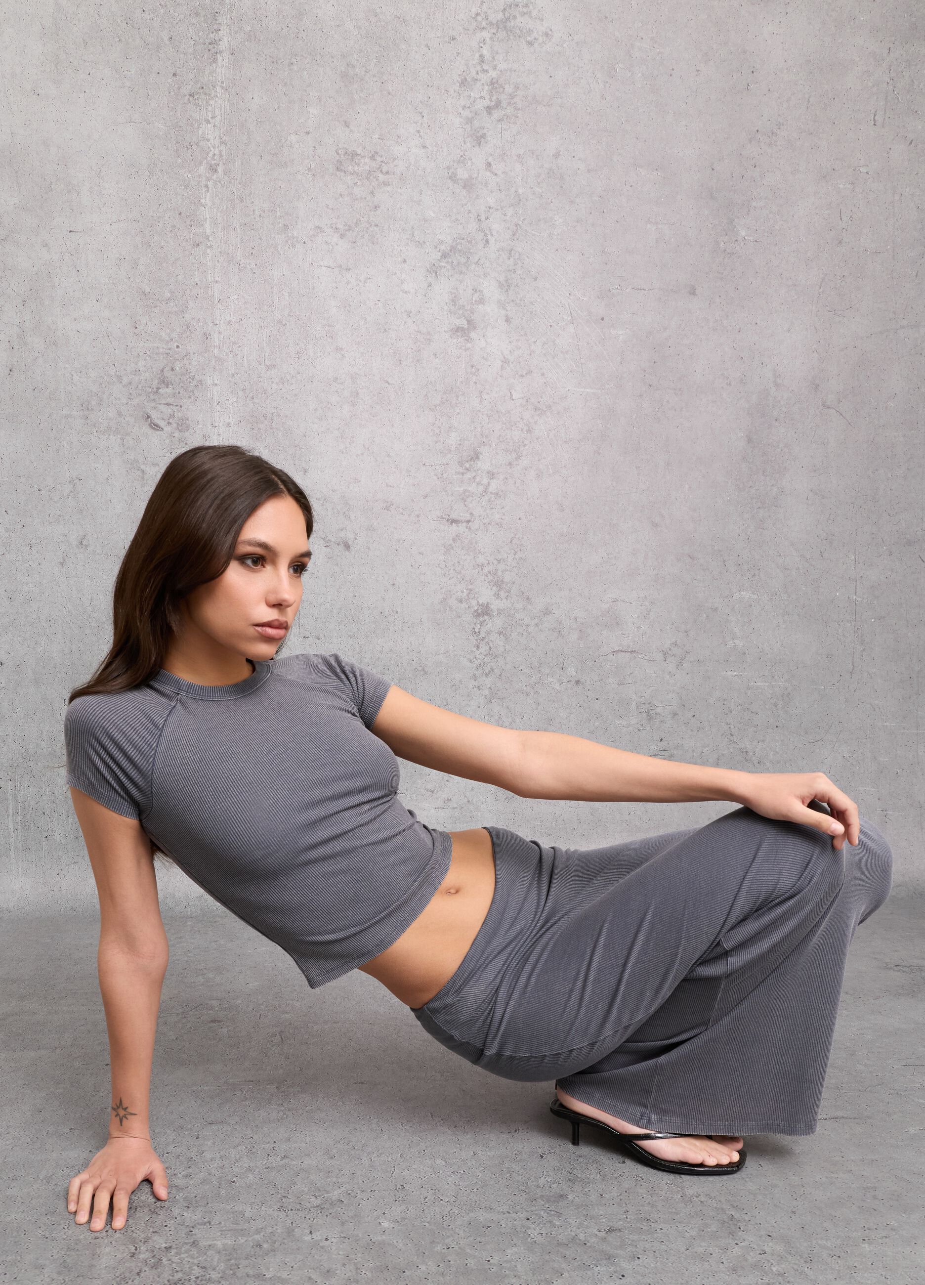 Ribbed Long Skirt Vintage Grey