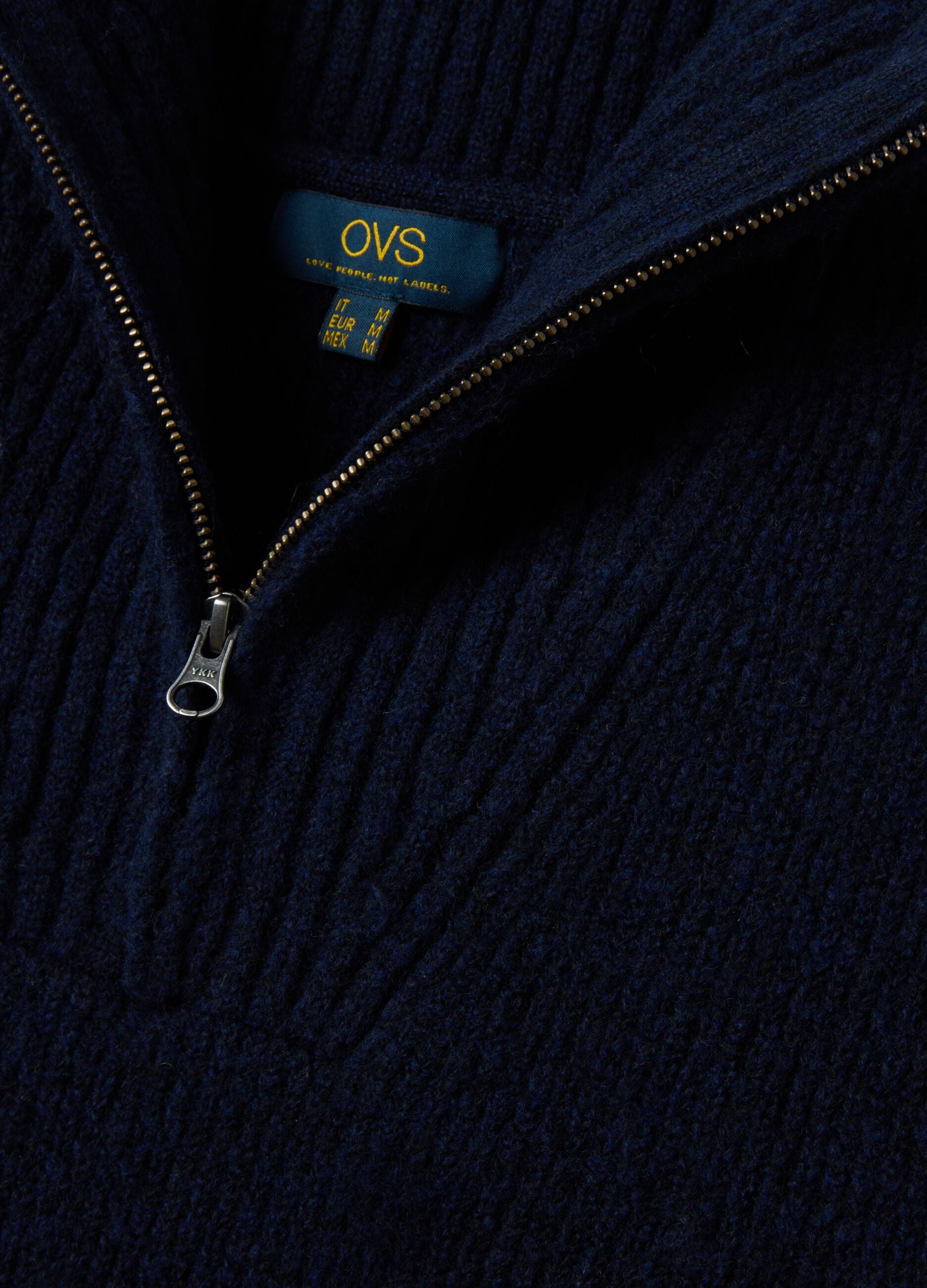 Navy blue regular-fit stretch wool half-zip jumper