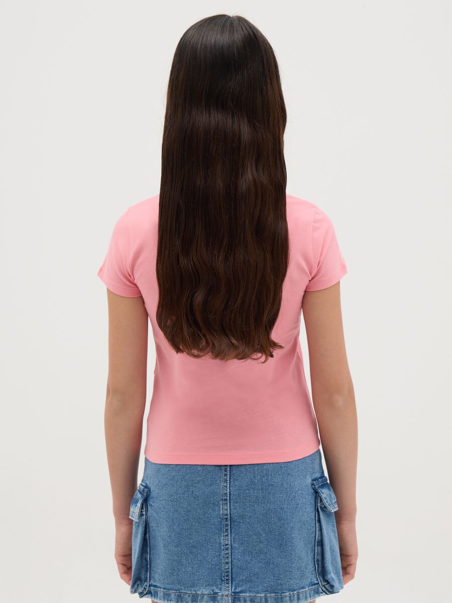 T-shirt da ragazza in cotone elasticizzato rosa fitted_2