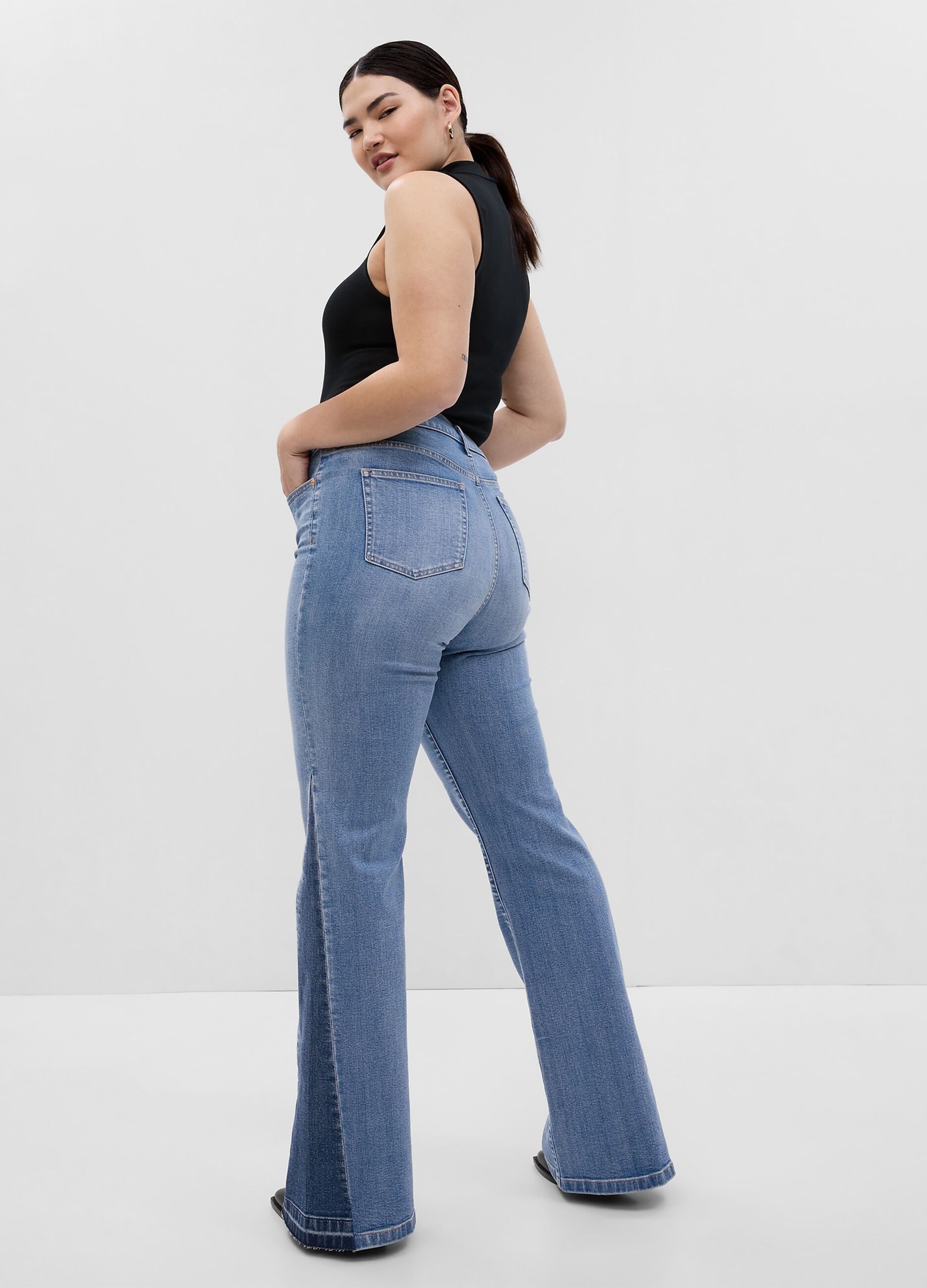 Flare-fit jeans with contrasting inserts