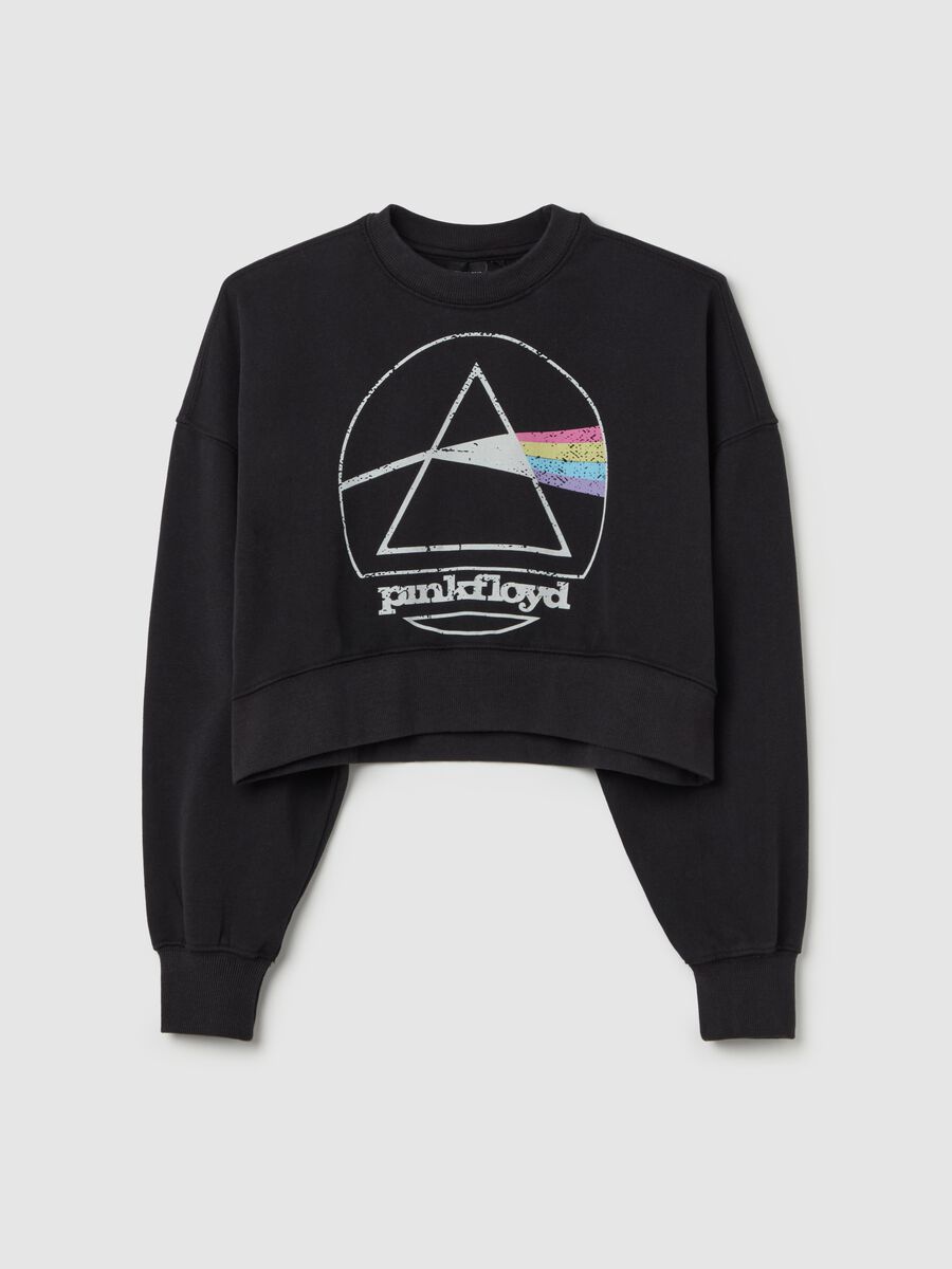 Black cropped sweatshirt with Pink Floyd print_4