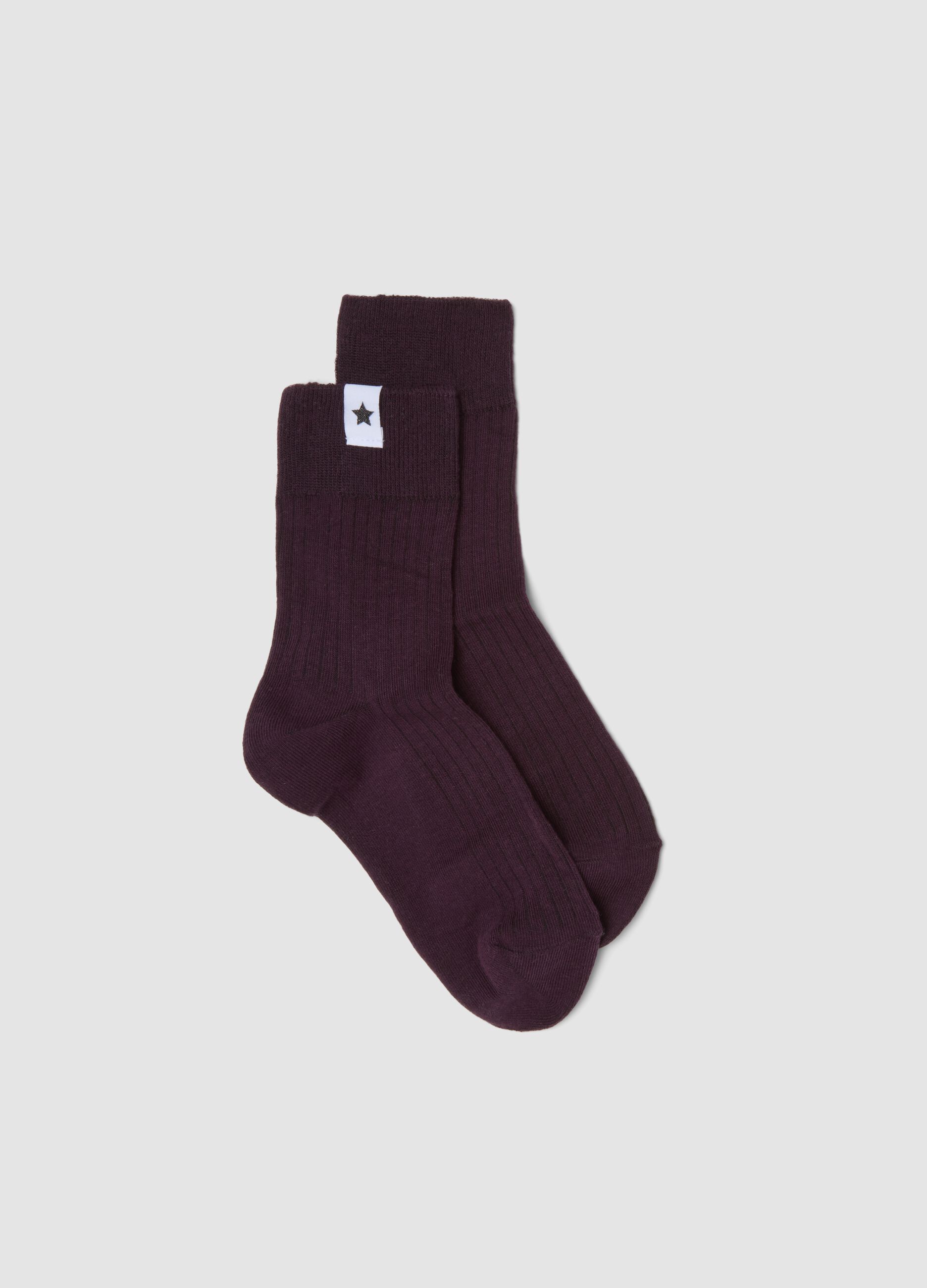 Purple ribbed stretch-cotton socks
