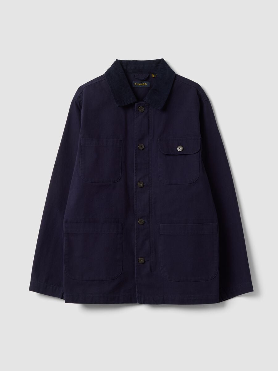 Blue pure cotton regular-fit shacket with zip_4