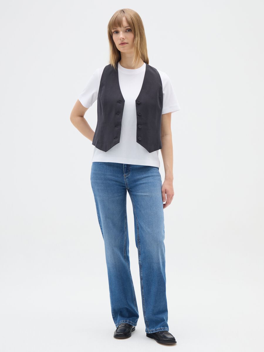 Black Viscose Blend Slim Fit Waistcoat_1