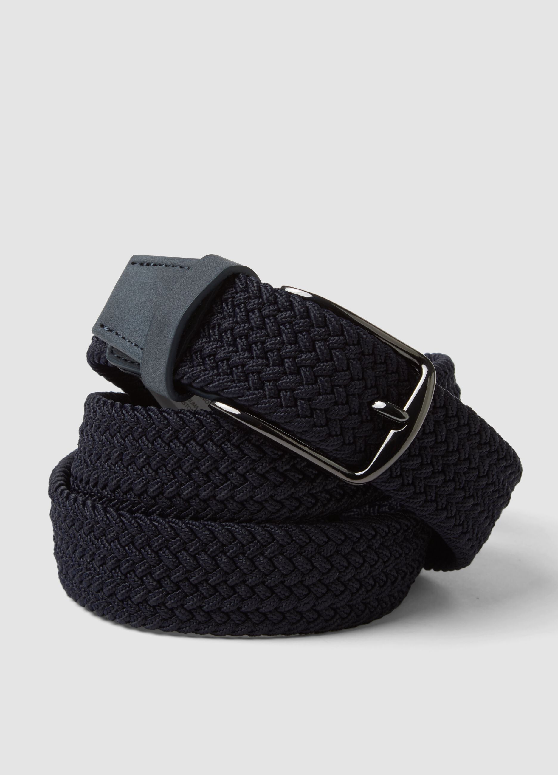 Blue woven belt with metal buckle