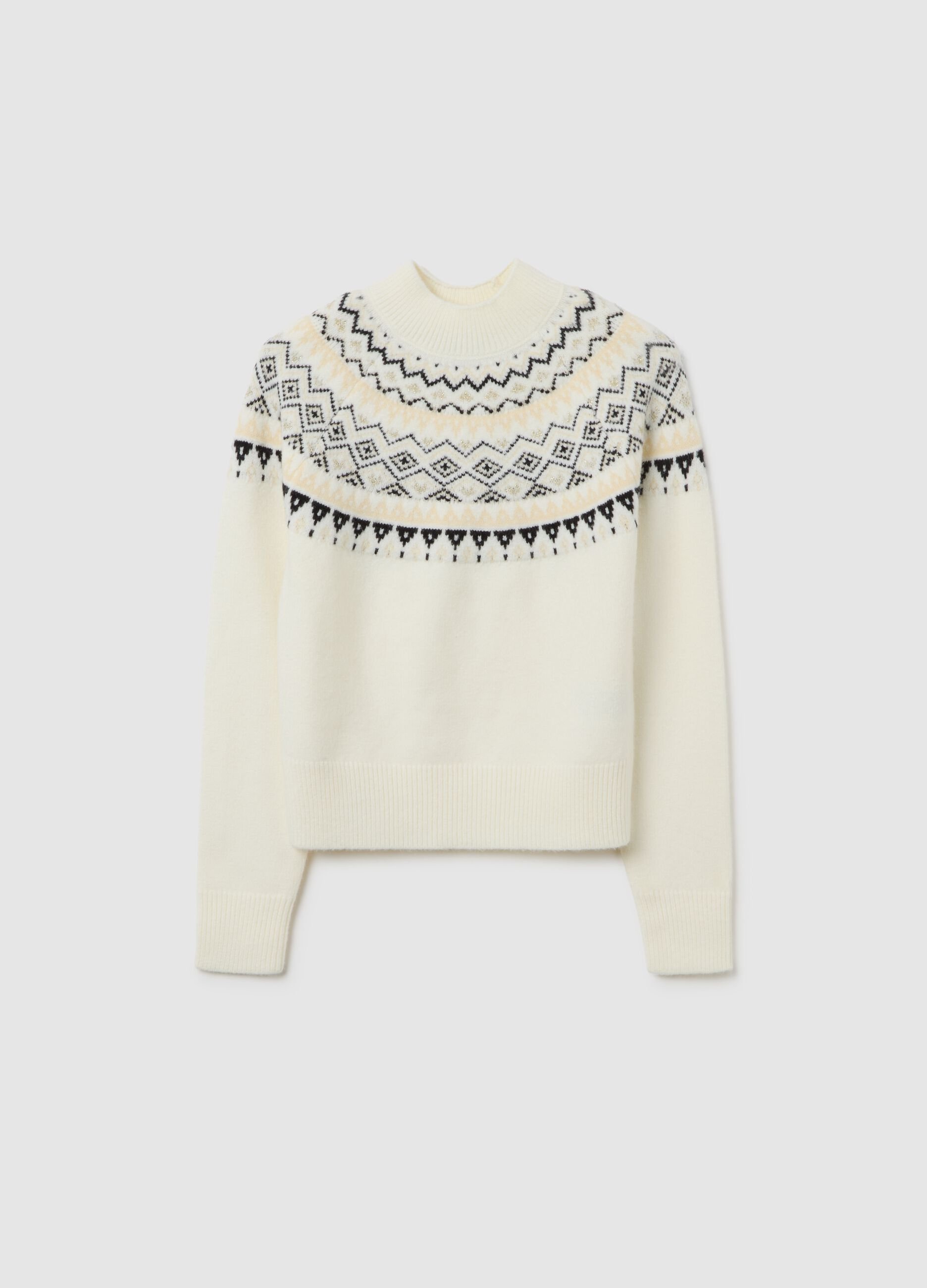 Multicoloured regular fit girl's jumper with geometric pattern