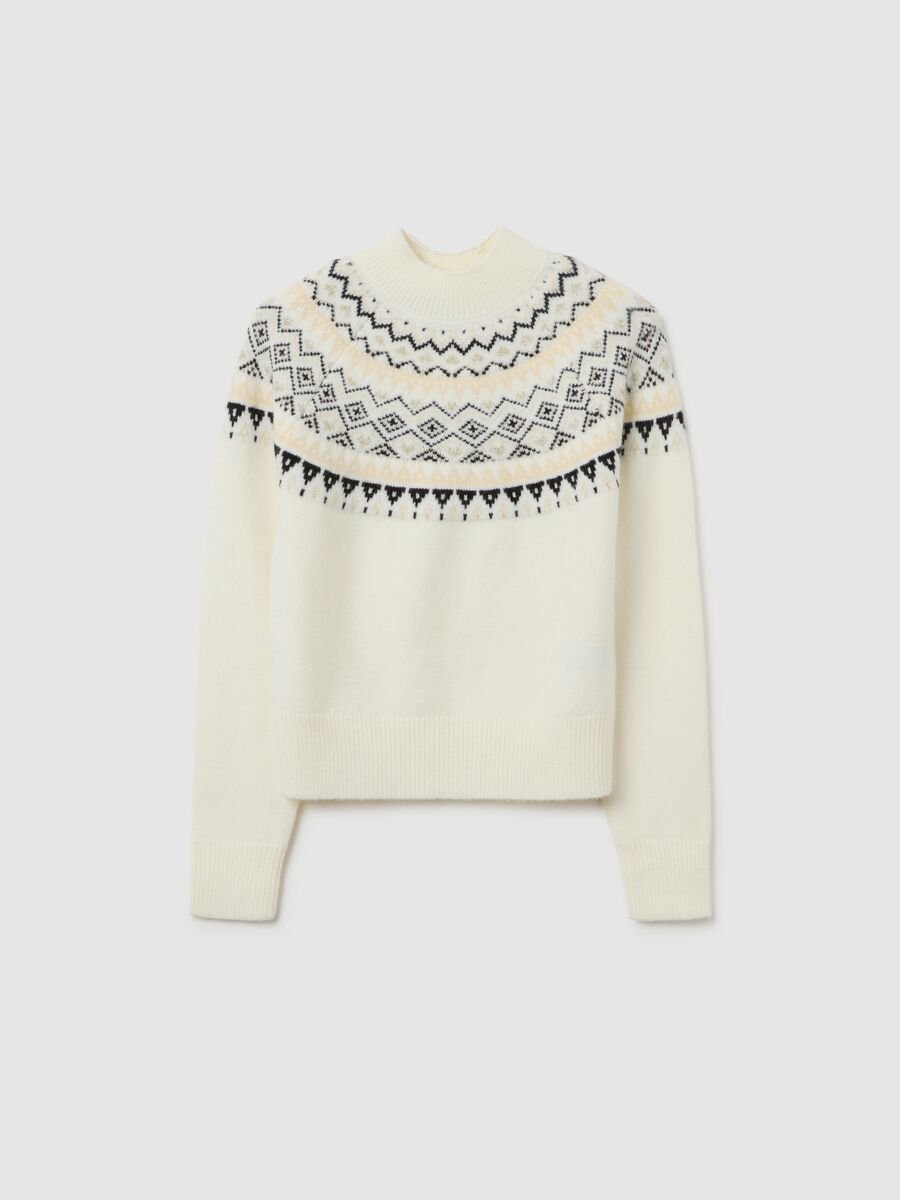 Multicoloured regular fit girl's jumper with geometric pattern_0